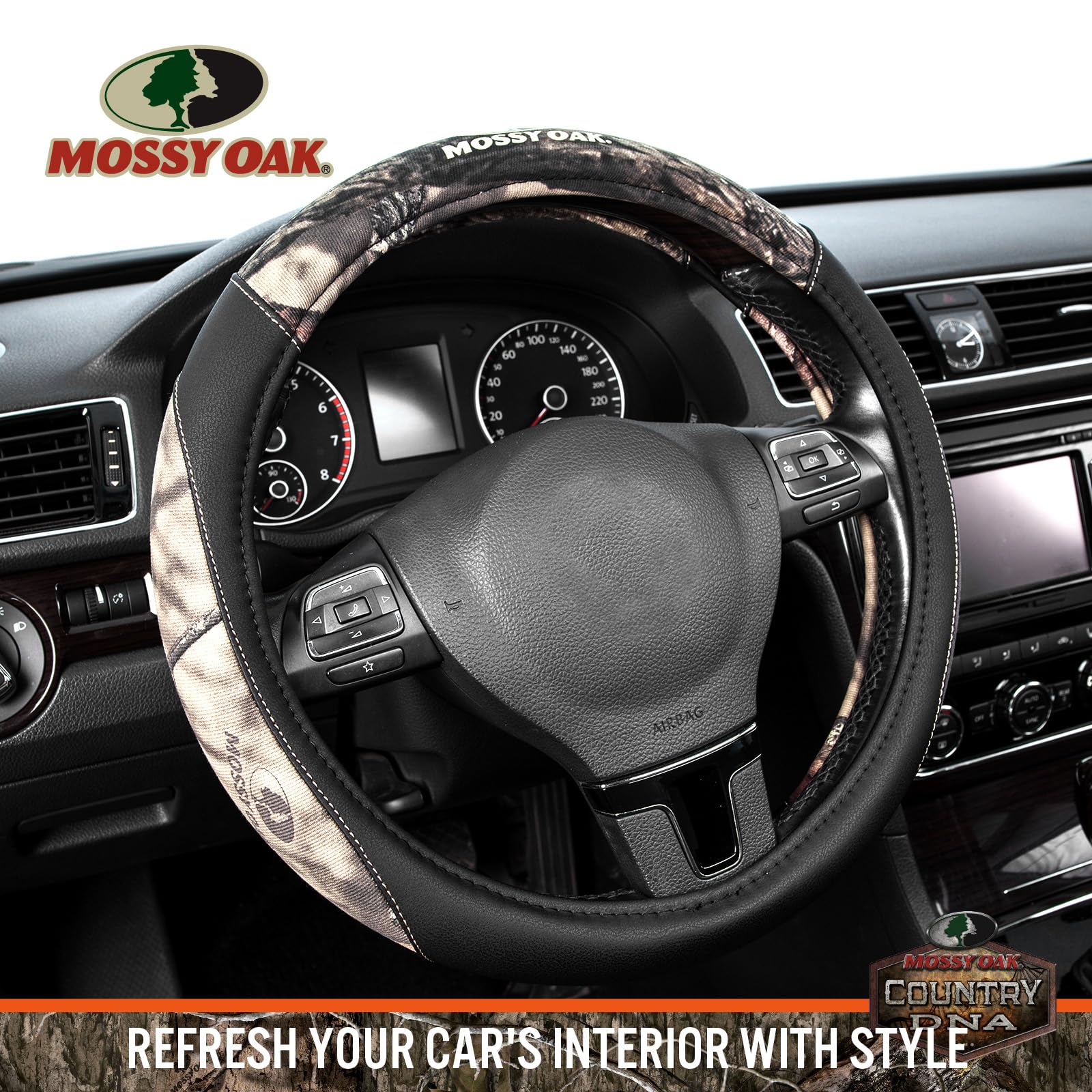 Mossy Oak Camo Steering Wheel Cover - Pu Leather And Cotton Twill, Universal Fit 14 1/2 Inches To 15 Inches - Officially License