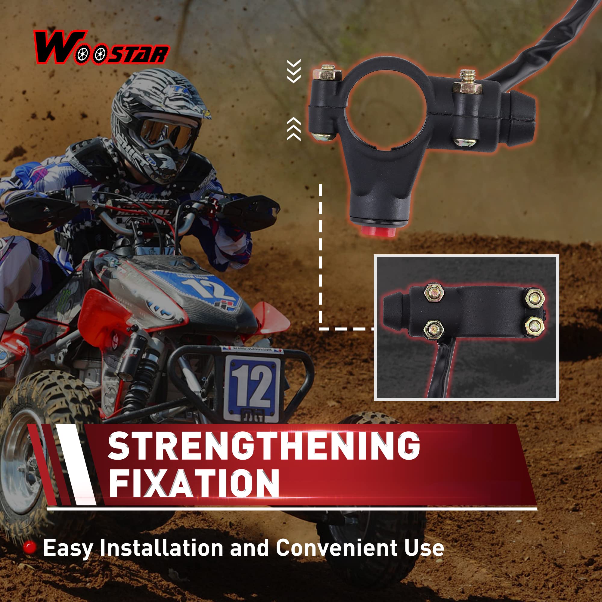 Woostar 7/8' 22Mm Handlebar 2 Wire Tether Kill Switch Replacement For 110Cc 125Cc Taotao Dirt Pit Bike Atv 4 Wheeler Quad Trail Bike