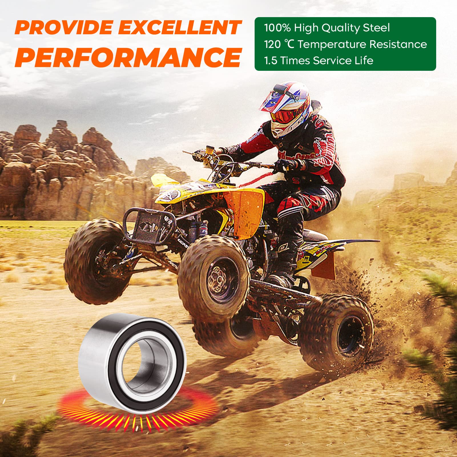 Front Rear Wheel Bearing 3514342 3514634 For Polaris Sportsman 300/400/ 450/500/ 570/800 Ho X2 Etx 6X6 2014-2022, Ranger 500/570/ 700 Crew Eps Efi 4X4 2004-2022 - 2 Pcs