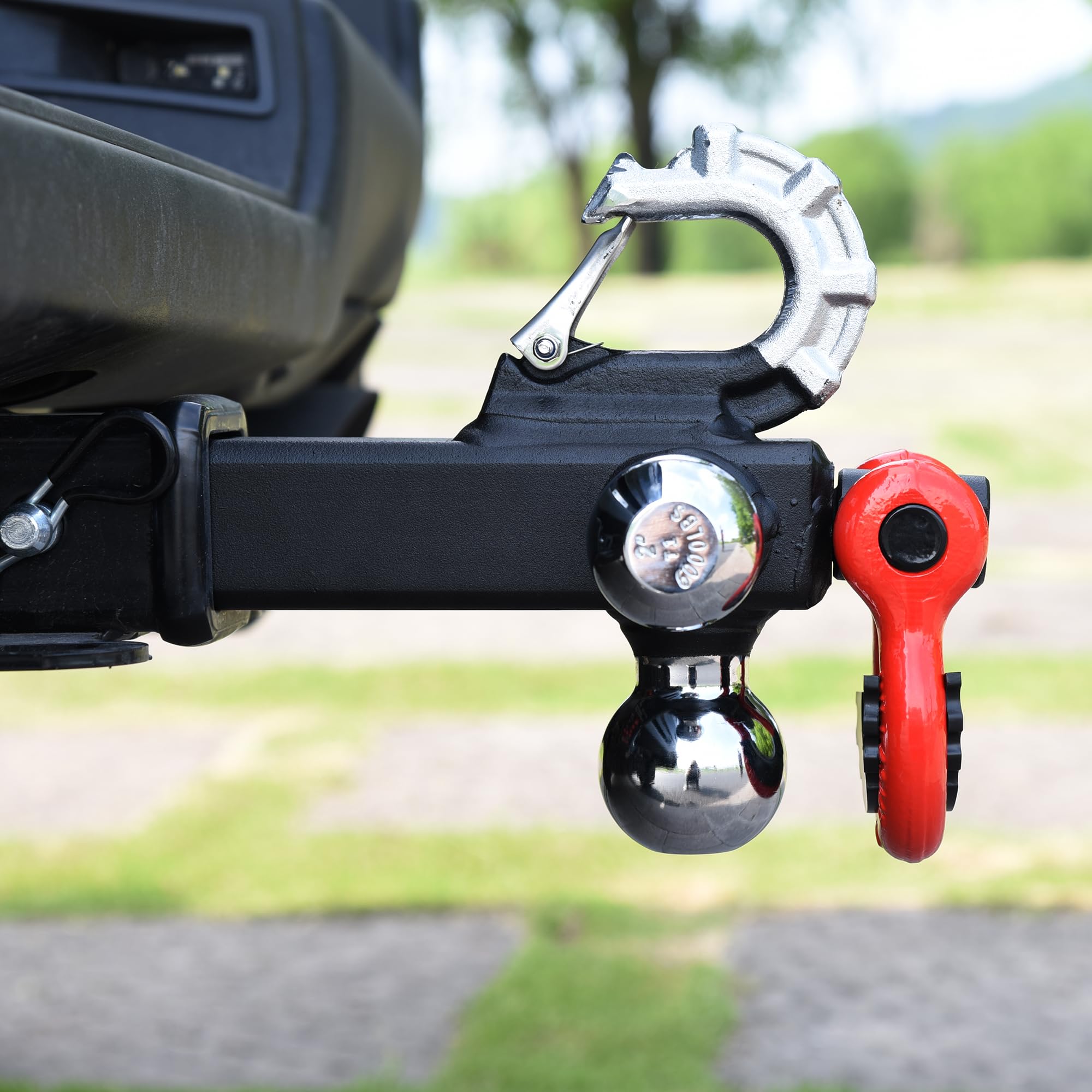 Reysun Trailer Hitch Tri-Ball Mount: With Swivel Tow Shackle And Tow Hook, Fits For 2-Inch Receiver, Chrome Trailer Ball Size 1-