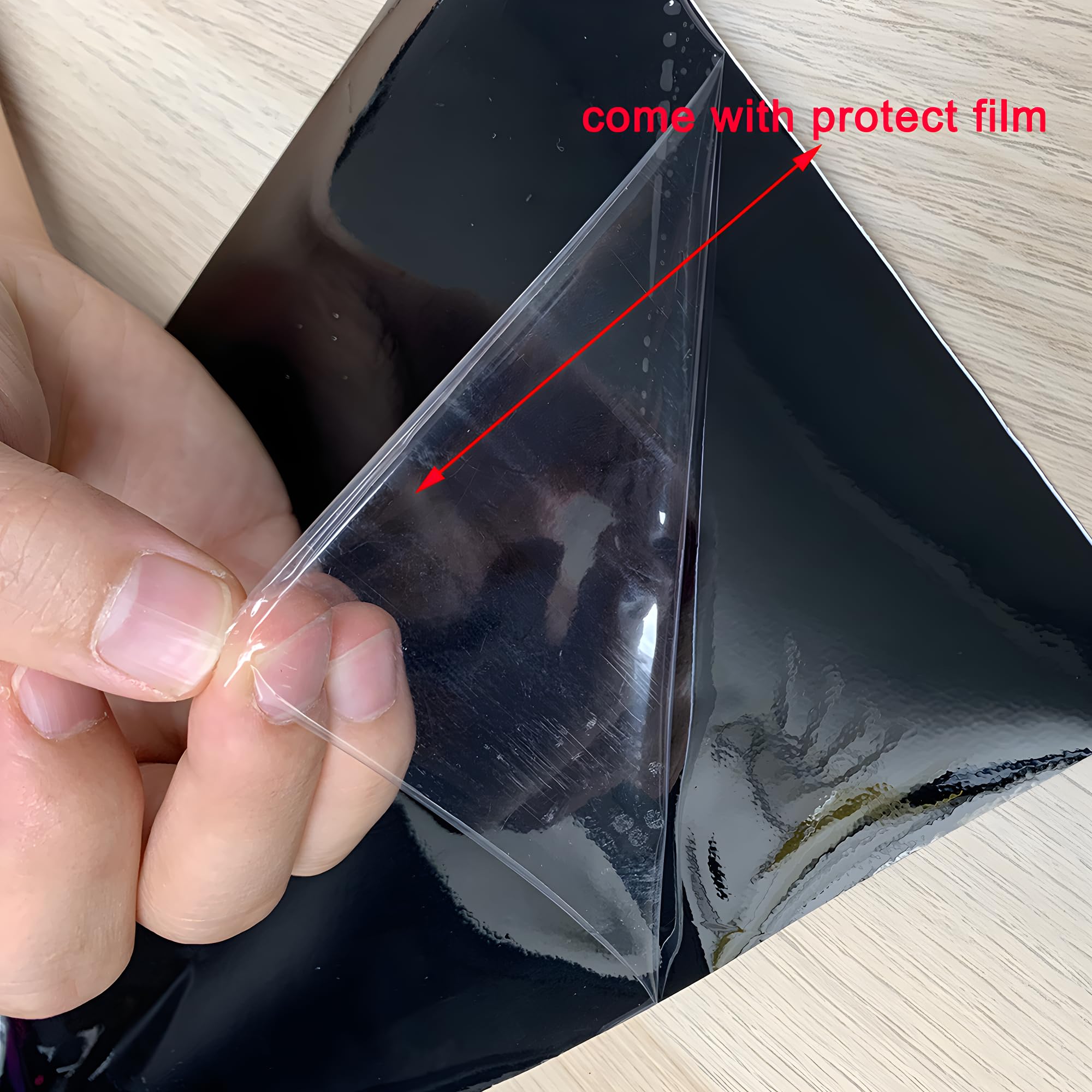 Lzlrun High Gloss Black Vinyl Wrap Self Adhesive Air Release Bubble - Outdoor Rated For Automotive Use - 12' X 60' Knife + Hand Tool (1Ft X 5Ft)