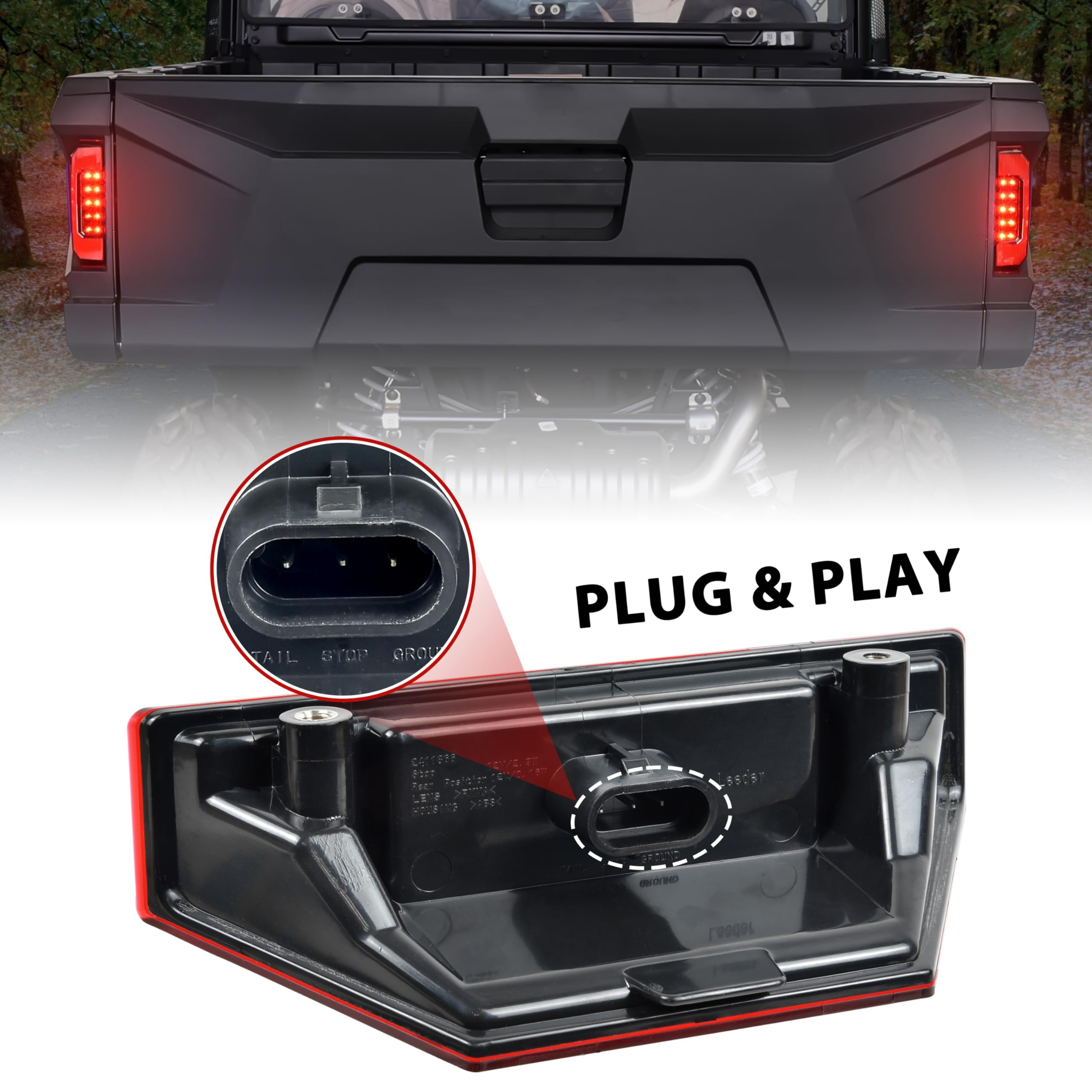 Sautvs Utv Tail Lights For Polaris Ranger 1000 900 570/ General, Red Led Taillights Rear Brake Stop Lights For Polaris Ranger 900 Xp 1000 570 Full Size Rgr General 2015-2020 Accessories (2Pcs)