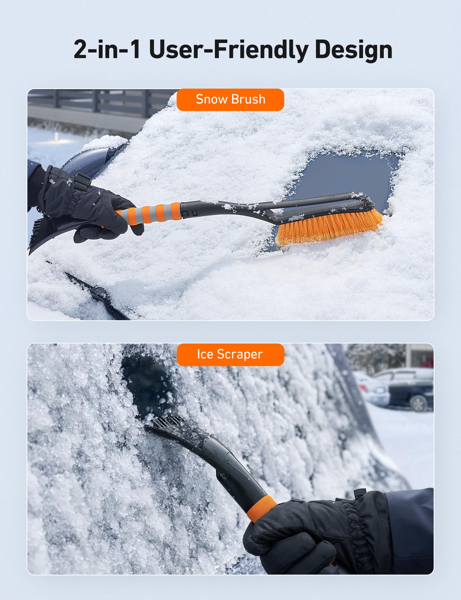 Astroai 2 Pack 27'' Snow Brush And Ice Scrapers For Car Windshield, Detachable Snow Scrapers With Ergonomic Foam Grip For Cars,