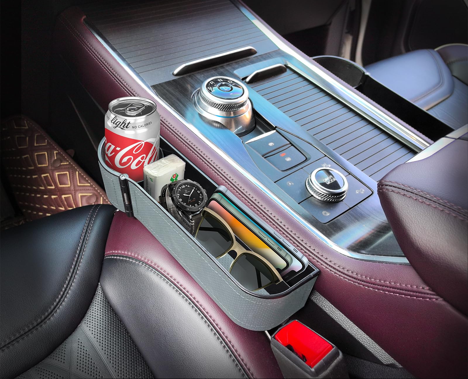 BAILISI Car seat gap filler organizer, 2 Pack multifunctional car seat organizer, car console side storage box can Holders phone