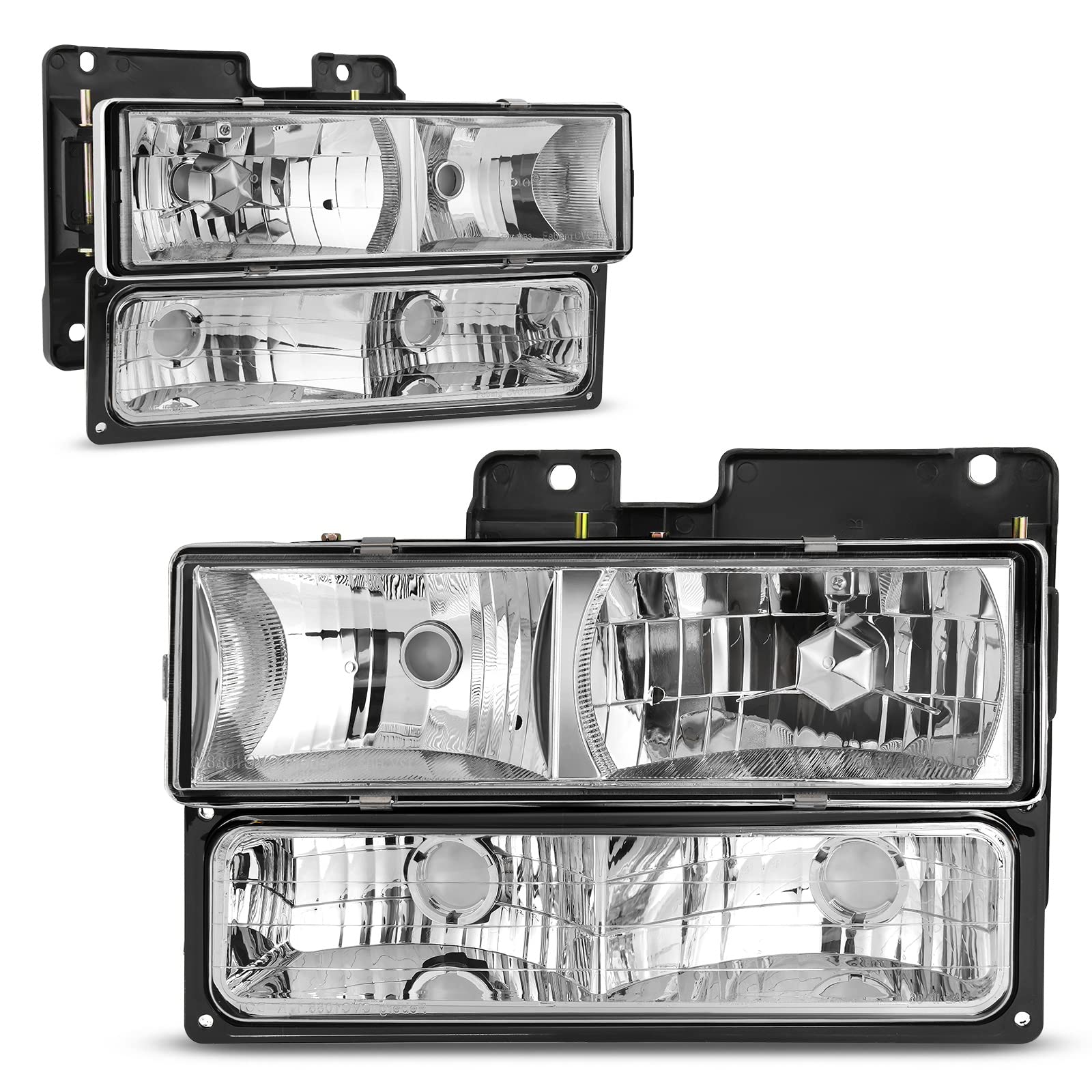 Autosaver88 Headlight Assembly With Bumper Lights Compatible With 1990-1999 Chevy C/K Suburban Silverado Tahoe Blazer Gmc C/K Yukon Pickup Truck Headlamps