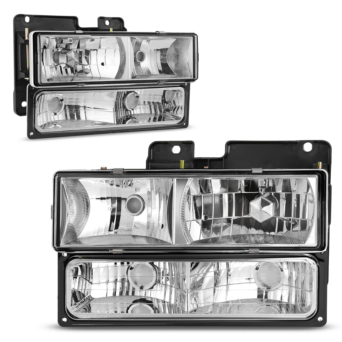 AUTOSAVER88 Headlight Assembly with Bumper Lights Compatible with 1990-1999 Chevy C/K Suburban Silverado Tahoe Blazer GMC C/K Yu