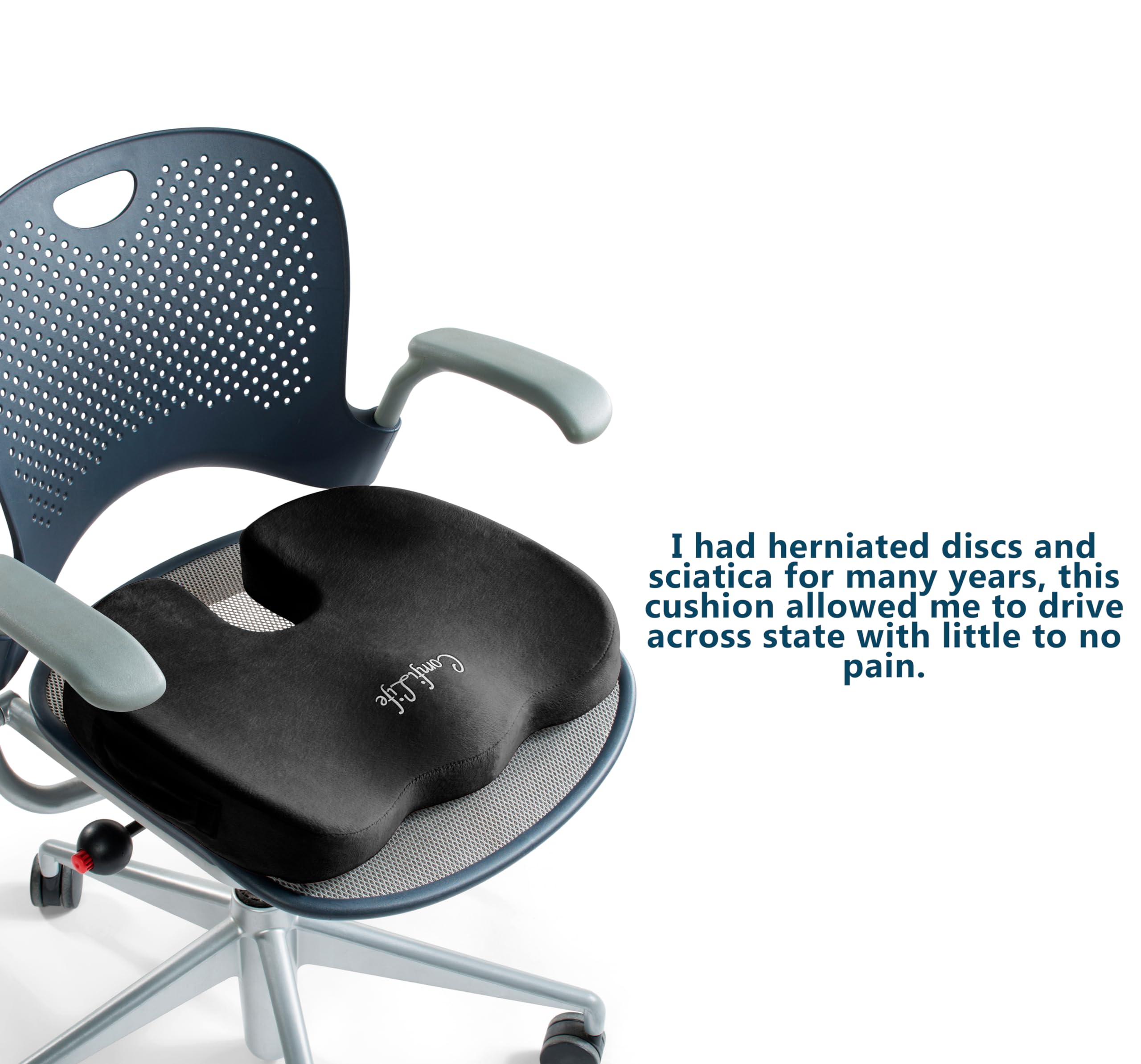 Comfilife Premium Comfort Seat Cushion - Non-Slip Orthopedic 100% Memory Foam Coccyx Cushion For Tailbone Pain - Cushion For Off