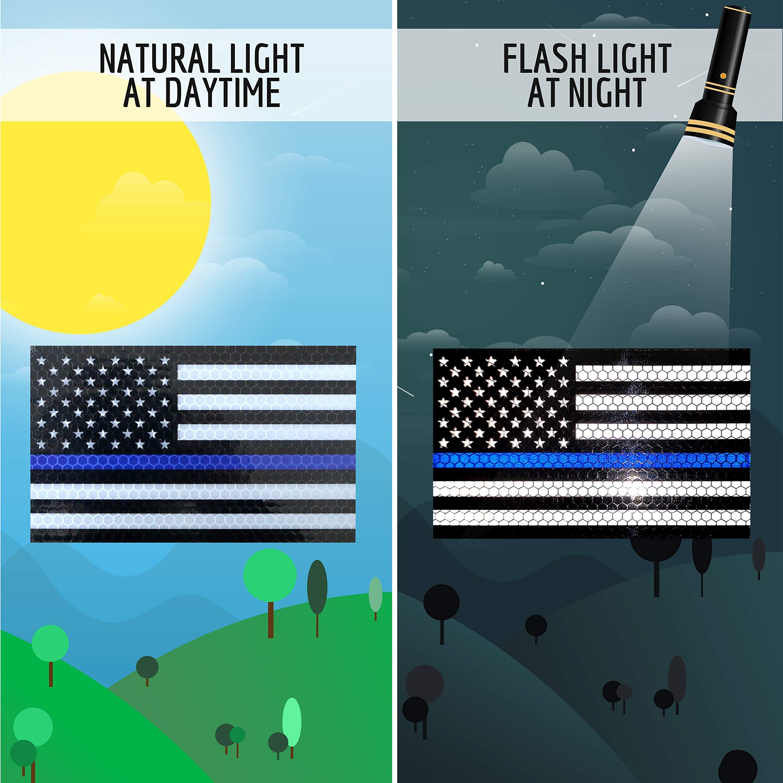 3PC Reflective Thin Blue Line Decal - 5x3 Inches - American Flag Thin Blue Line Sticker - Police Stickers - Blue Lives Matter St
