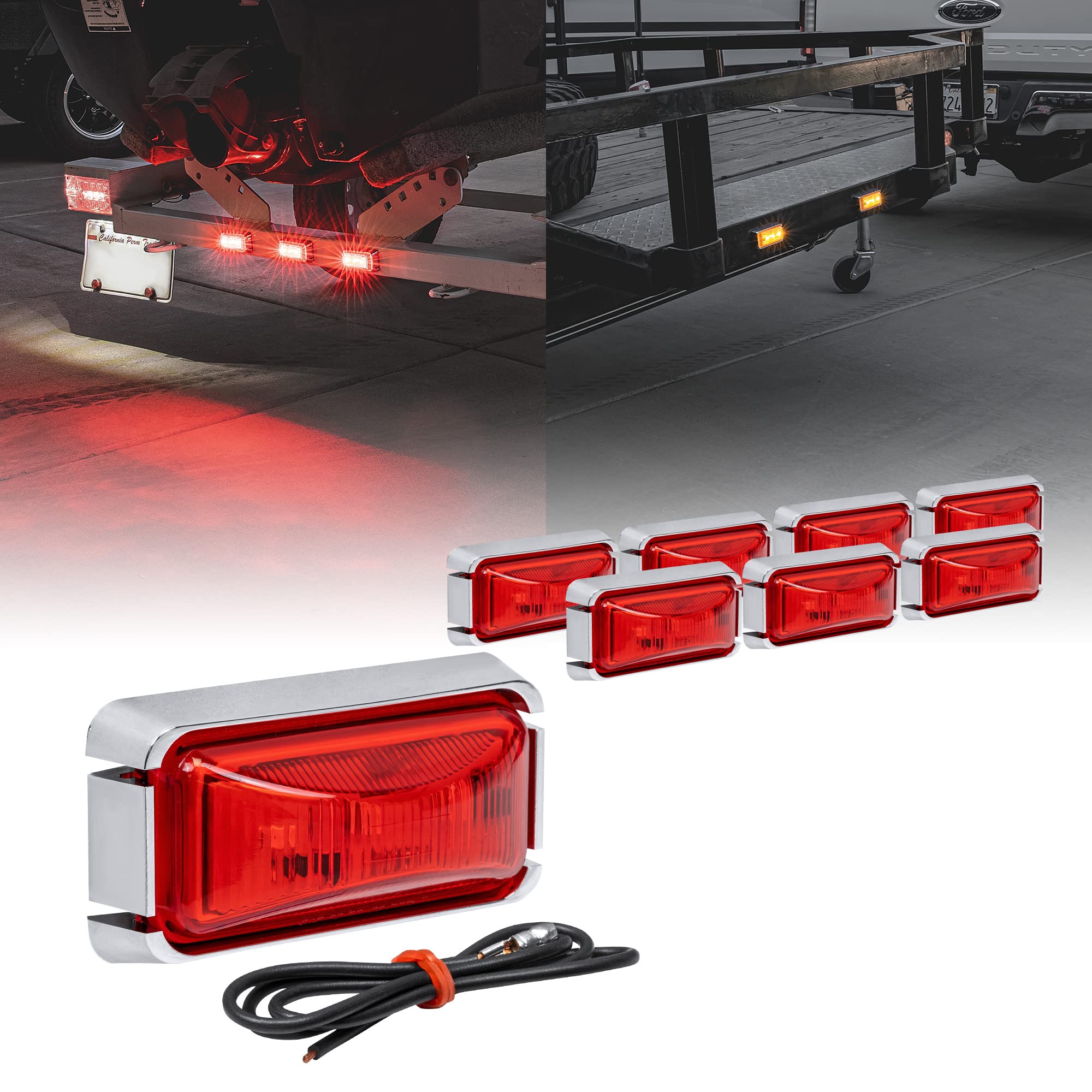 TRUE MODS 8pc 2.5'' 2.5'' Red LED Trailer Marker Light w/Chrome Bezel [DOT FMVSS 108] [SAE P2PC] [Surface Mount] [Waterproof IP6