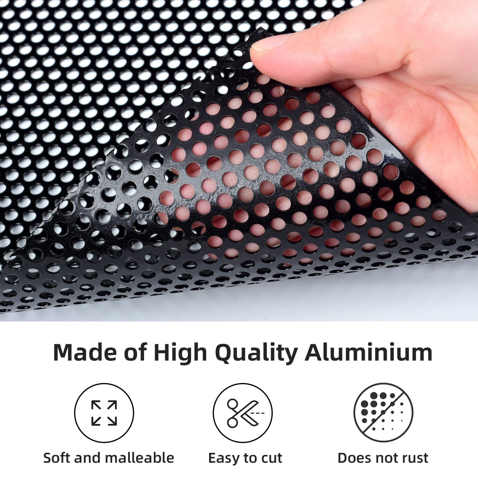 Aggauto Universal 40'X13' Car Grill Mesh - Aluminum Alloy Automotive Grille Insert Bumper Perforated Metal Sheet Round Hole 4Mm, One Of The Most Multifunctional Shape Grids 100X33Cm Black