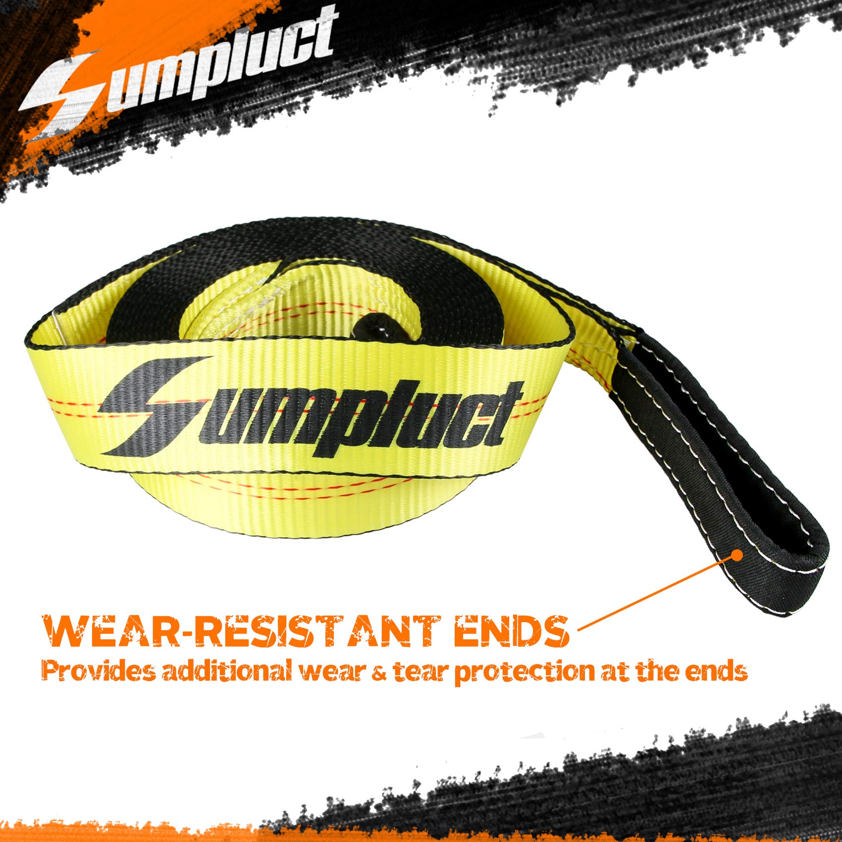 Sumpluct Recovery Tow Strap 2In X 20Ft Heavy Duty 20,000 Lbs Break Strength, Use For Emergency Towing Rope, Tree Saver, Winch Ex