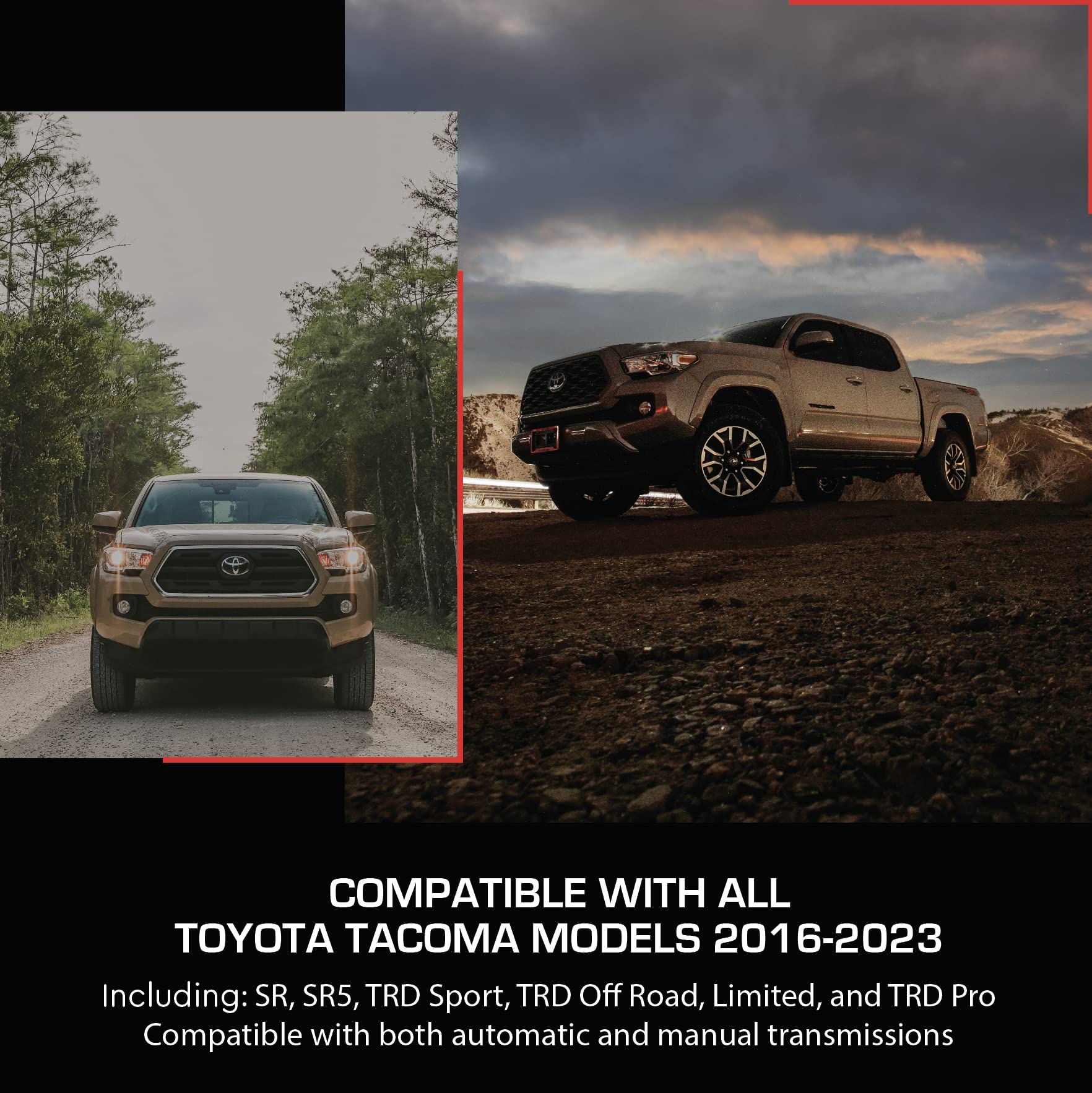 CupHolderHero Fits Toyota Tacoma 2016-2013 Accessories - Custom Non-Slip Anti-Dust Cup Holder Inserts, Center Console Liners, Do