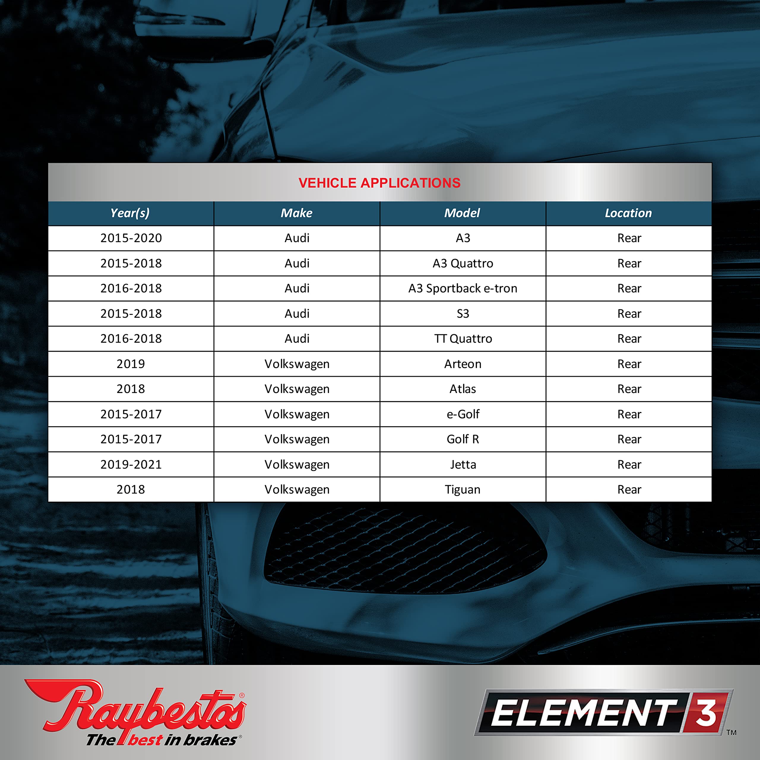 Raybestos Premium Raybestos Element3 Eht Replacement Rear Brake Pad Set For Select Audi A3/S3/Tt Quattro And Volkswagen Arteon/A