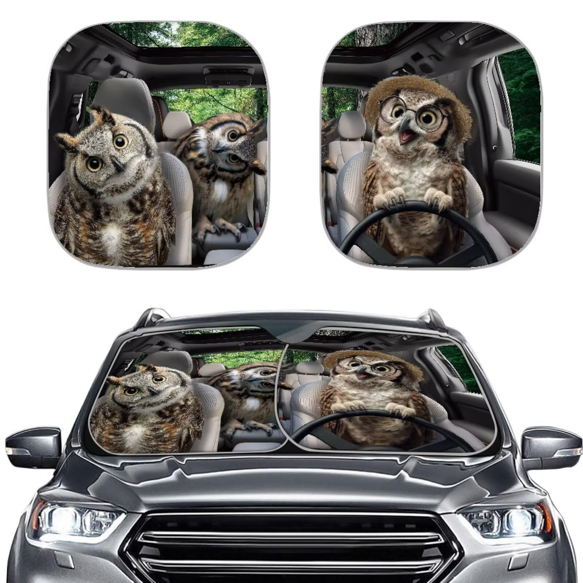 HUISEFOR Owl Car Windshield Sunshade 2 Piece Foldable Windshield Cover for Summer UV Rays Protective Car Sun Visor Blocker Autom