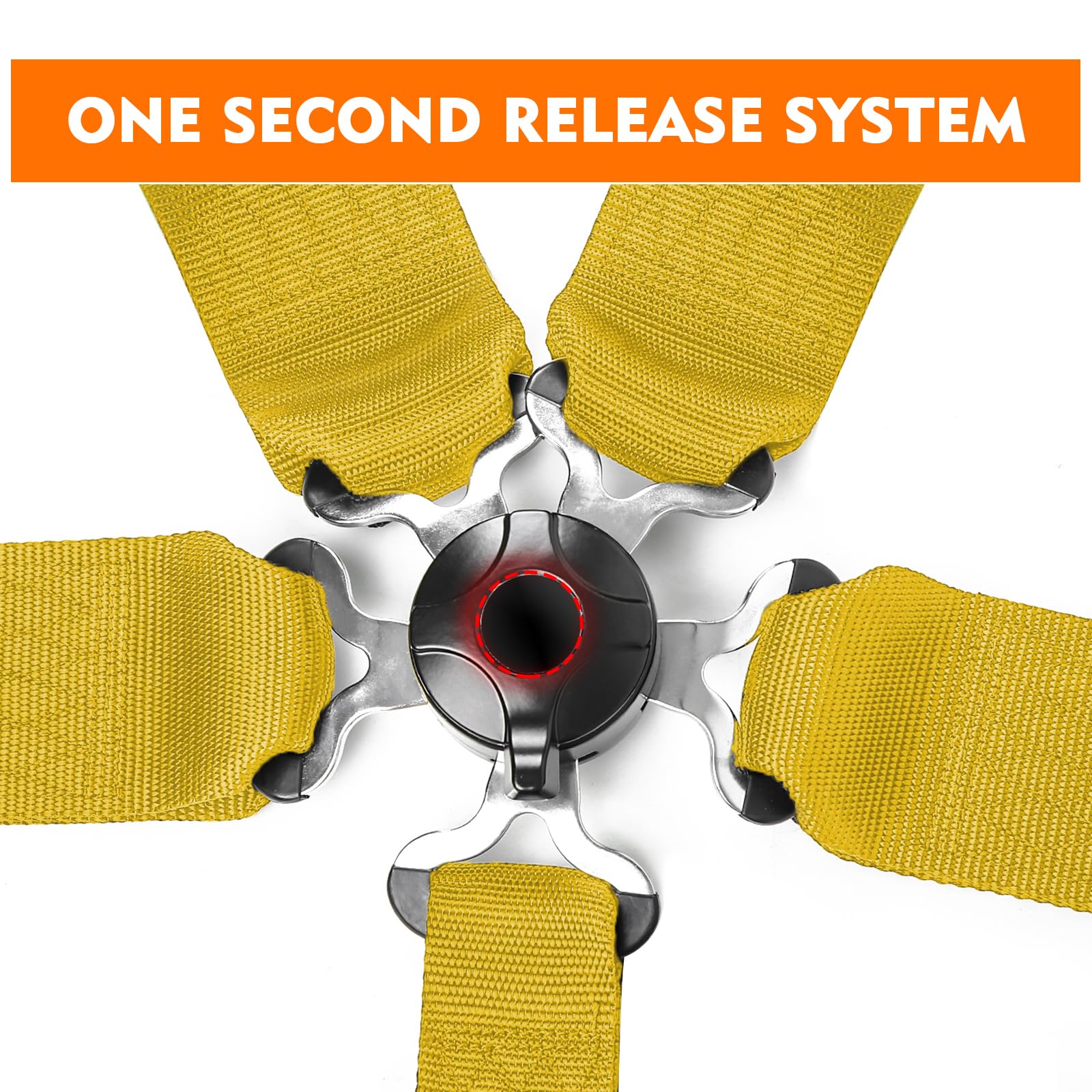 DING.PAI 5 Point Racing Harness SFI Certified, 3 Inch Shoulder Pad, Quick Release Cam Lock, Yellow, Model JJB03Yellow