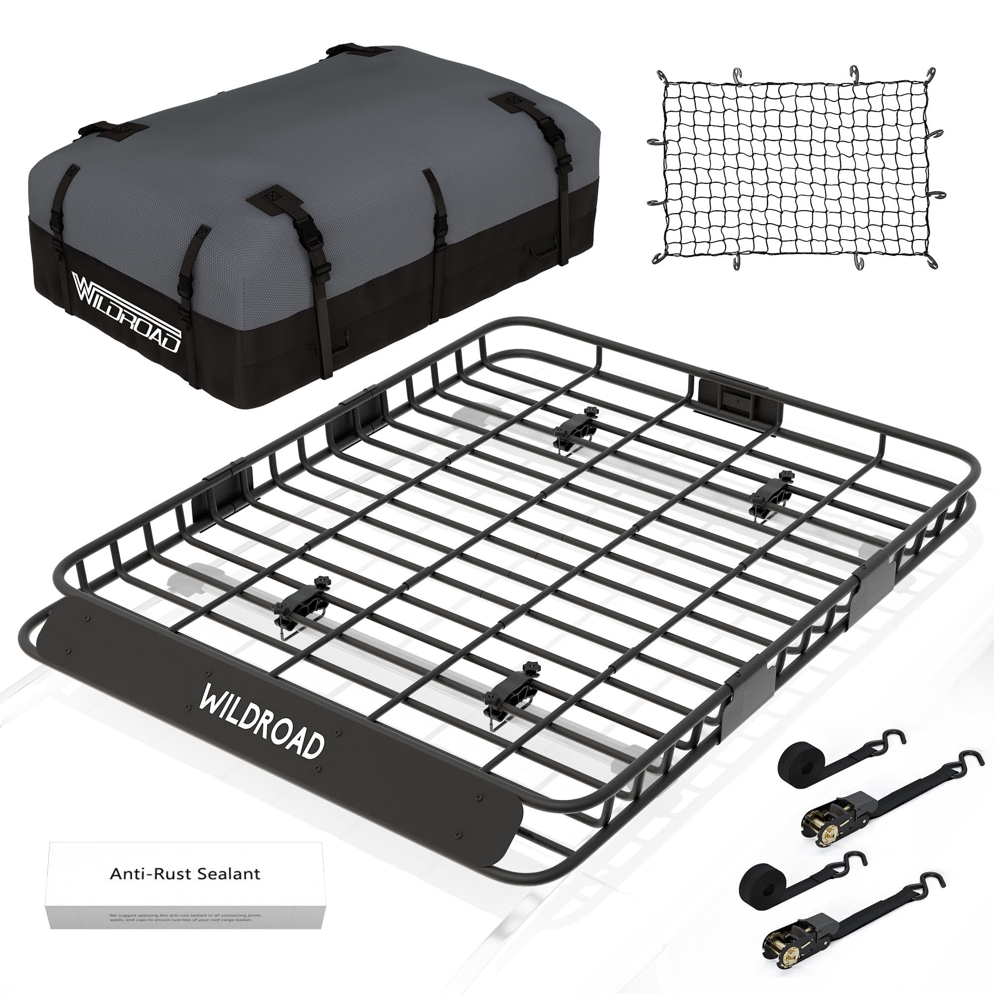 Wildroad Roof Rack Cargo Basket, Upgraded 4    Fence Wide Car Roof Basket Combo, 64''X 50''X 4'' Universal Roof Cargo Carrier Ba
