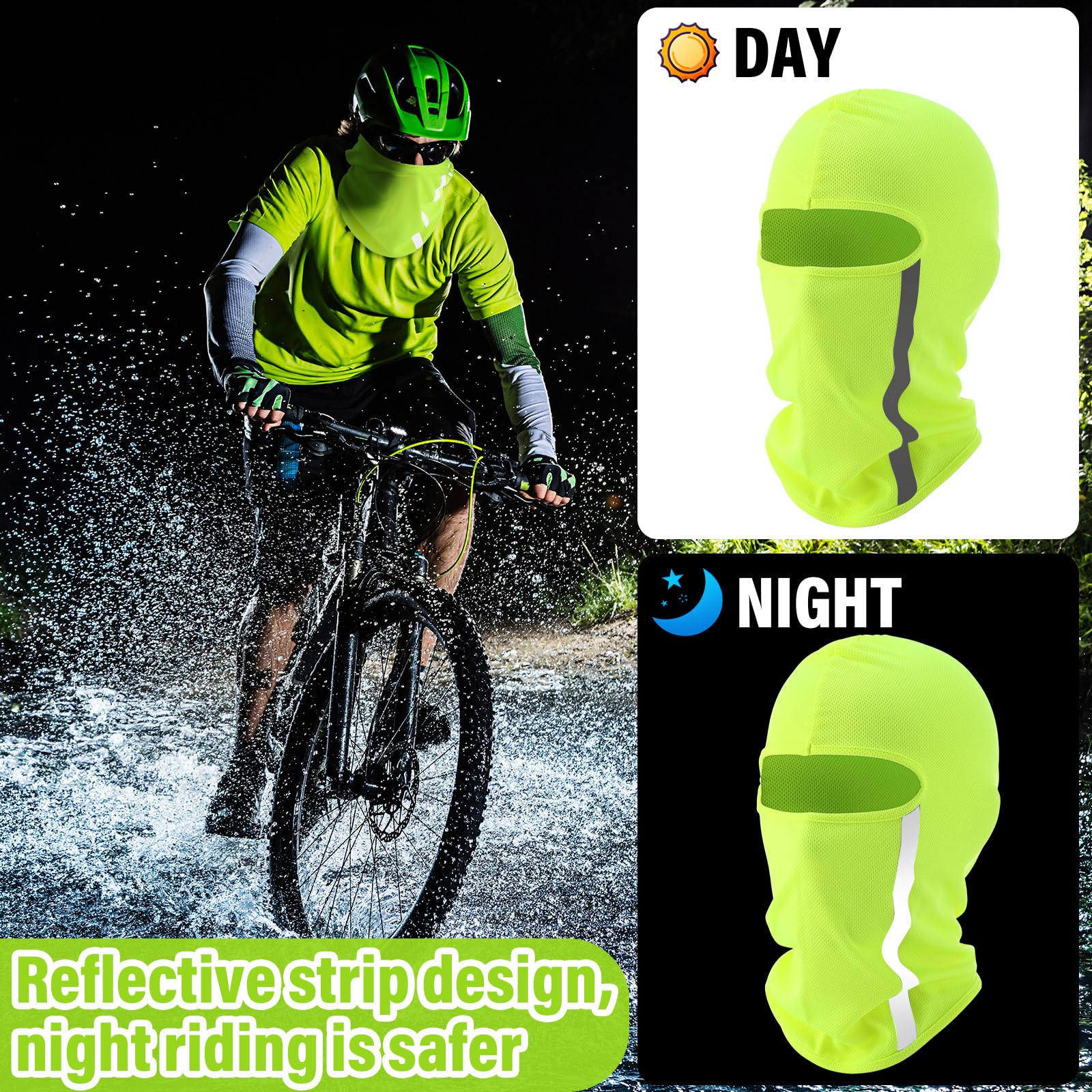 Blulu 8 Pcs Summer Balaclava Uv Sun Protection Full Face Mask Ski Mask For Men Women With Reflective Strip Cooling Breathable (Fluorescent Green)