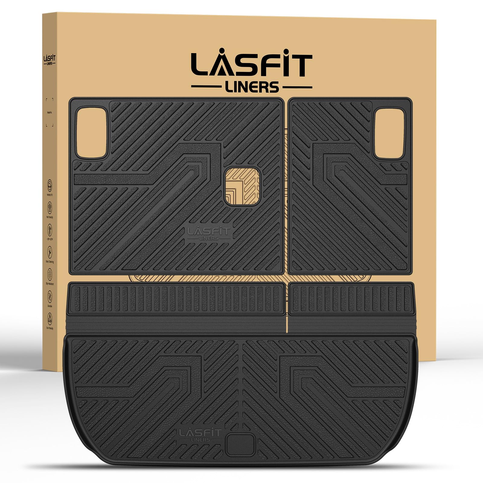 LASFIT Trunk Mat with Backrest Mat for Chevrolet Chevy Traverse 2009-2017/Buick Enclave 2008-2017, All Weather TPE Custom Fit Ca