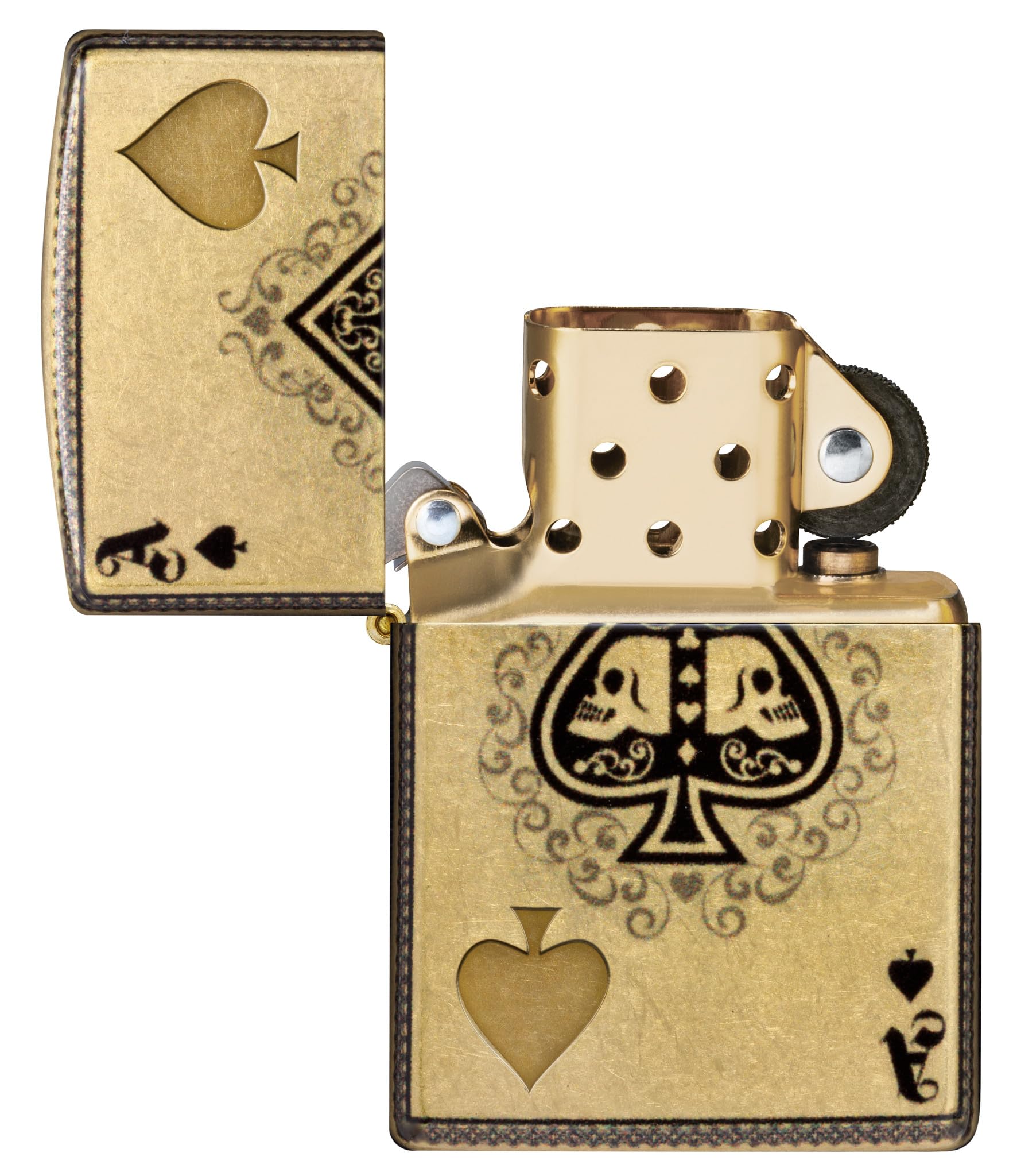 Zippo Ace Of Skulls Design 540 Tumbled Brass Pocket Lighter
