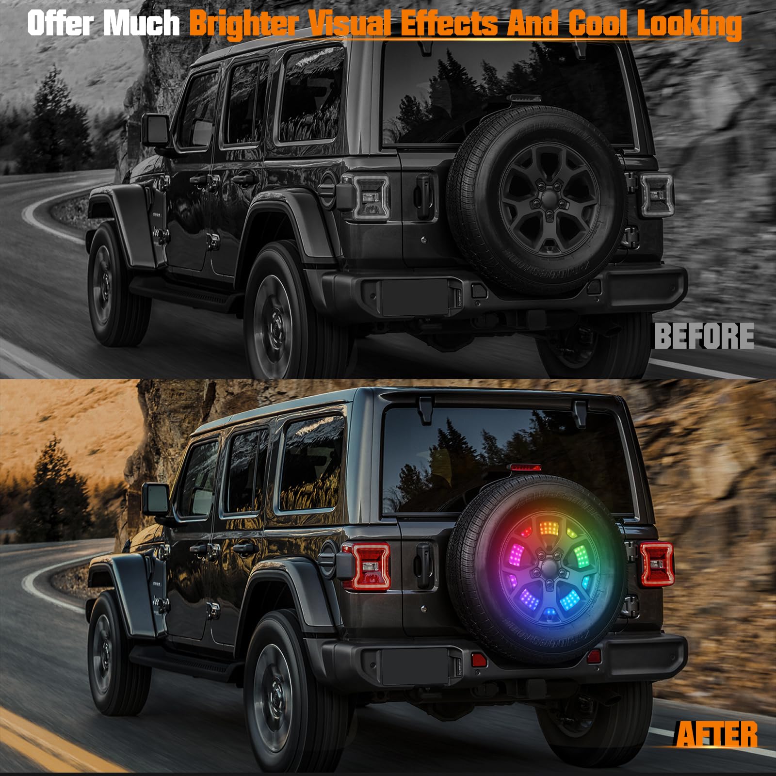 Karsam Rgb Spare Tire Brake Light For 2007-2025 Jeep Wrangler Jk Jku Jl Jlu, Rf & Bluetooth Control Rgb Running Lights & Red Led