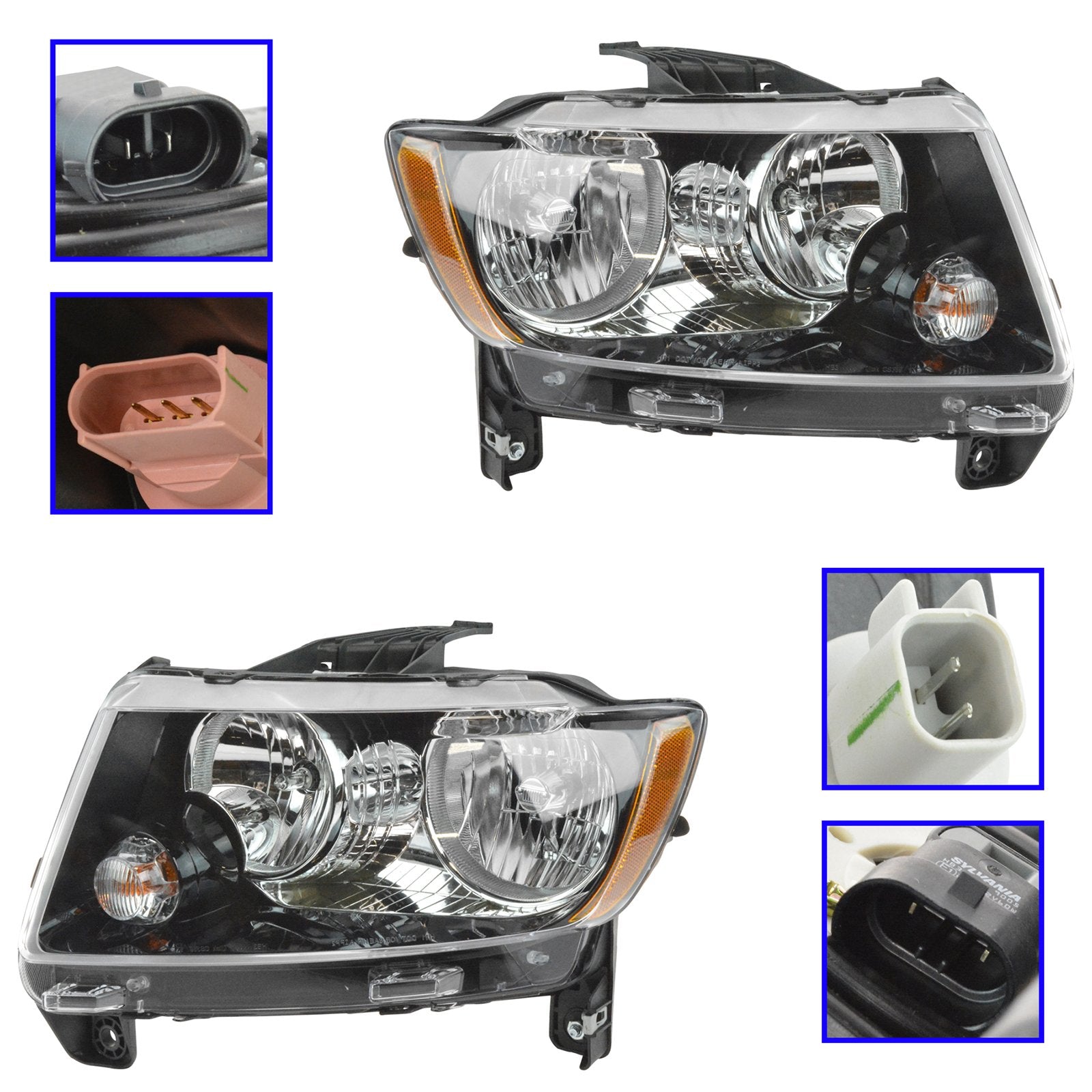 Trq Driver & Passenger Side Headlight Assembly Set Headlights Driver & Passenger Side Compatible With 2013-2017 Jeep Compass Ch2