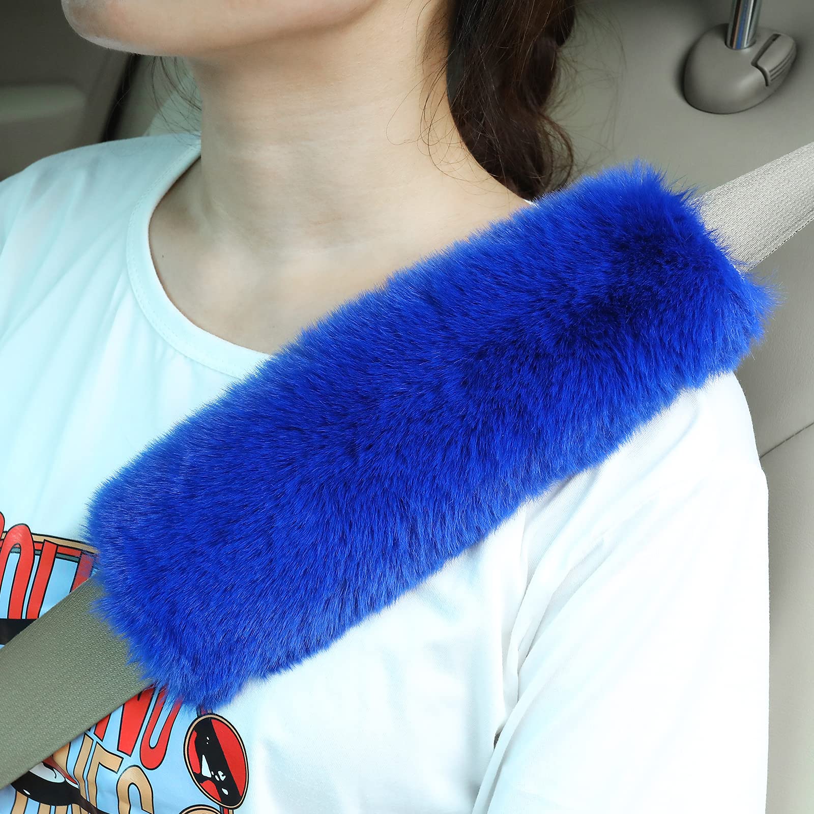 Boao 4 Pack Faux Sheepskin Car Seat Belt Pads Seatbelt Protector Soft Seat Belt Shoulder Strap Cover Comfort Harness Pad(Blue, 9
