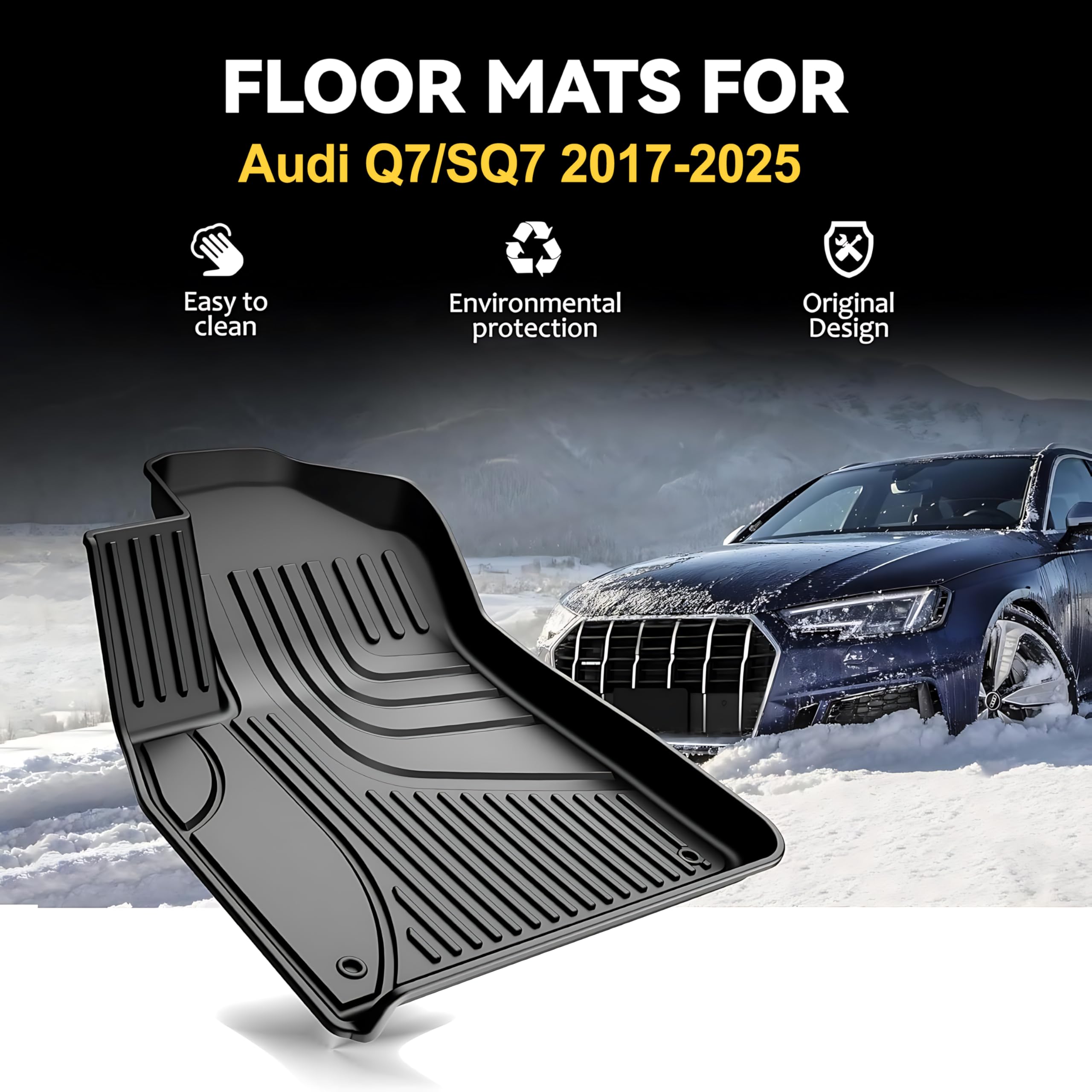 Aomsazto Floor Mats & Cargo Liner Fit For 2017-2025 Audi Q7/Sq7 - Custom Fit All Weather Tpe Rubber Floor Liners For Audi Q7 1St