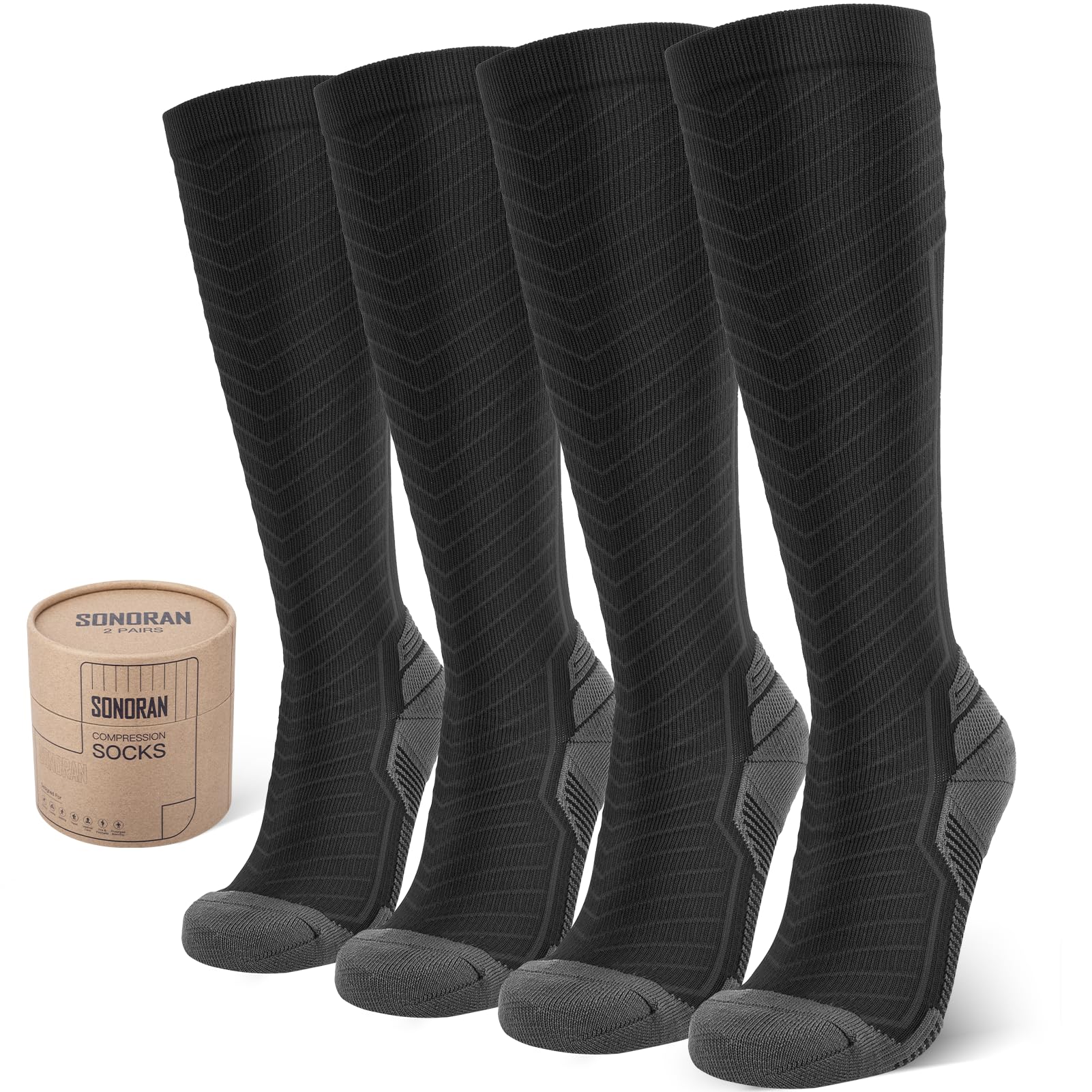 SONORAN 2 Pairs Compression Socks for Men & Women 2030 mmHg Graduated Compression Socks Knee High Best Support for Running, Tra