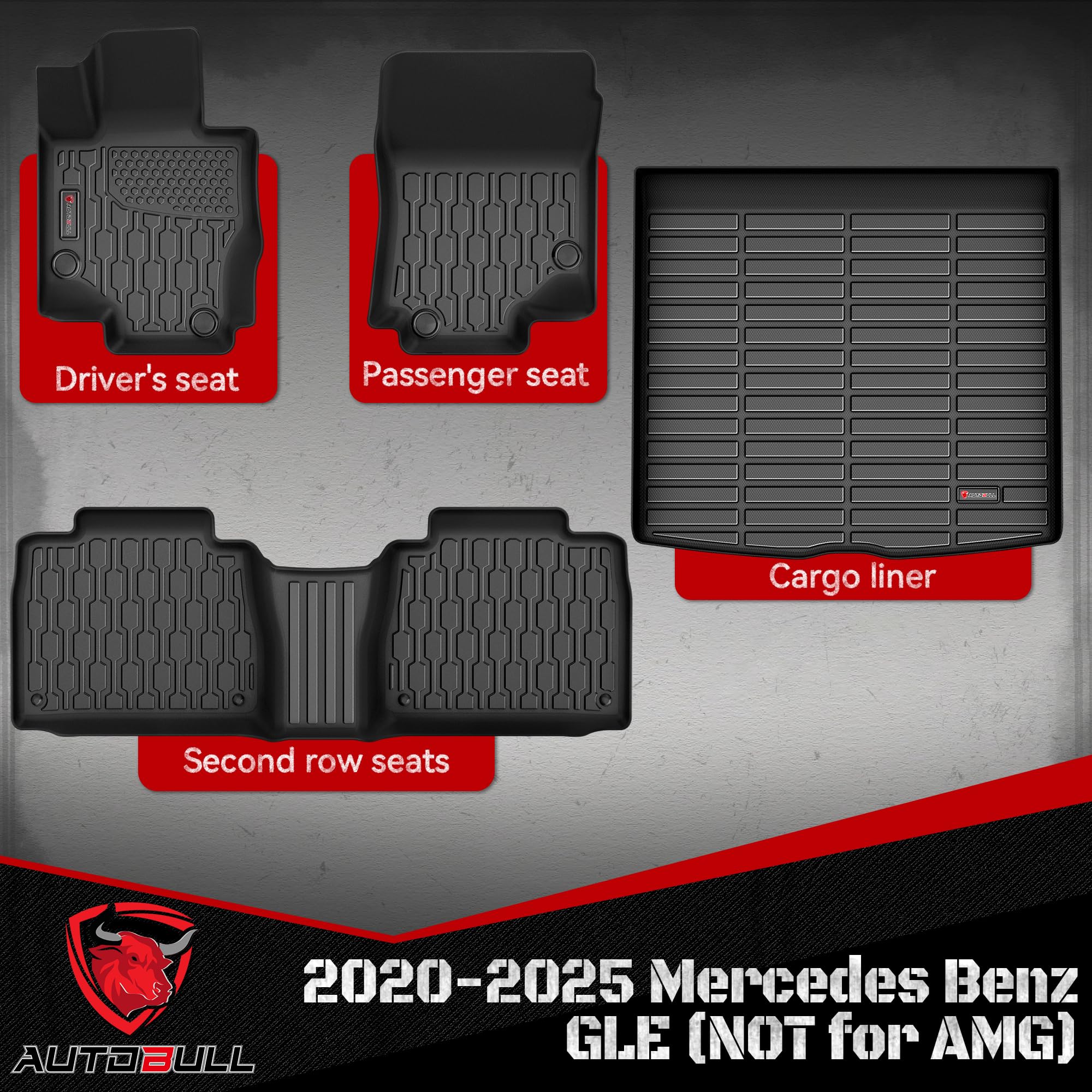 Autobull Floor Mats & Cargo Liner Compatible With 2020-2025 Mercedes Benz Gle (Not For Amg) Cargo Mat, Full Set All Weather Prot