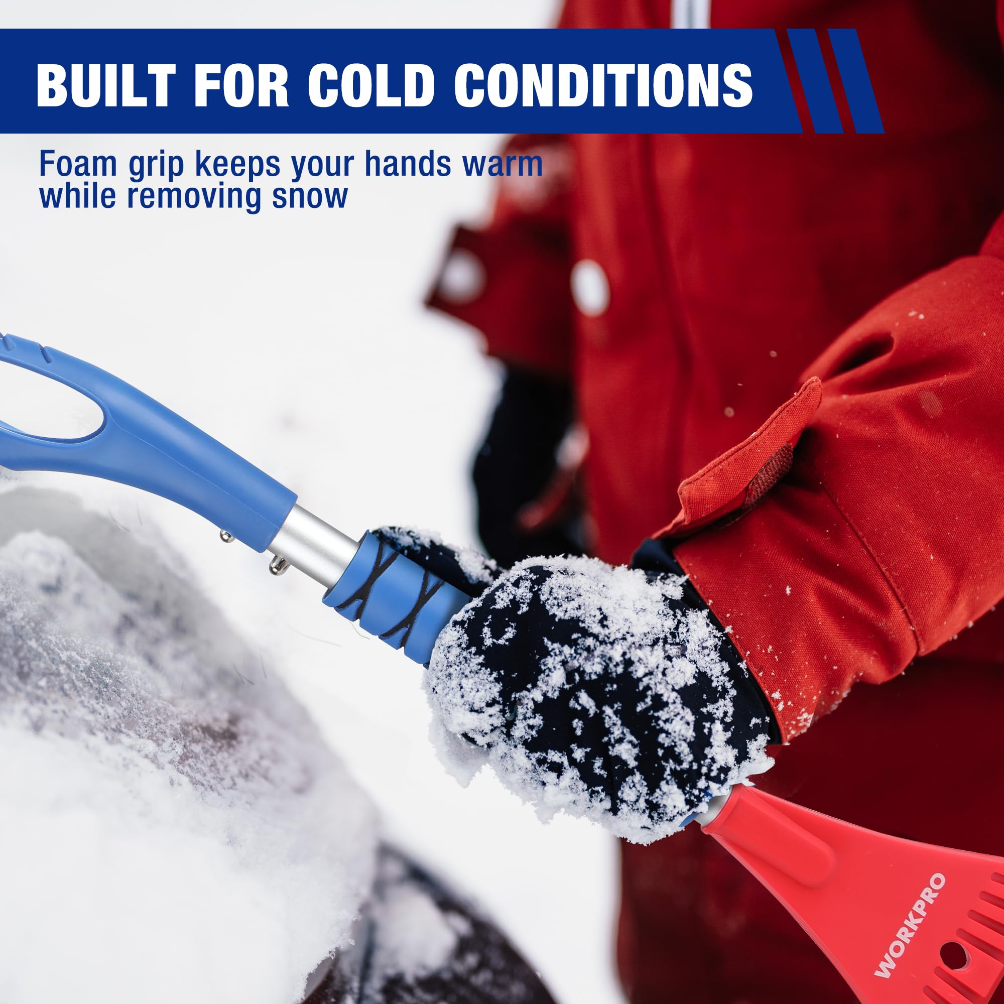 WORKPRO 27'' Snow Brush and Ice Scraper for Car Windshield, Car Snow Brush and Ice Scraper with Foam Grip, 2-in-1 Detachable Sno