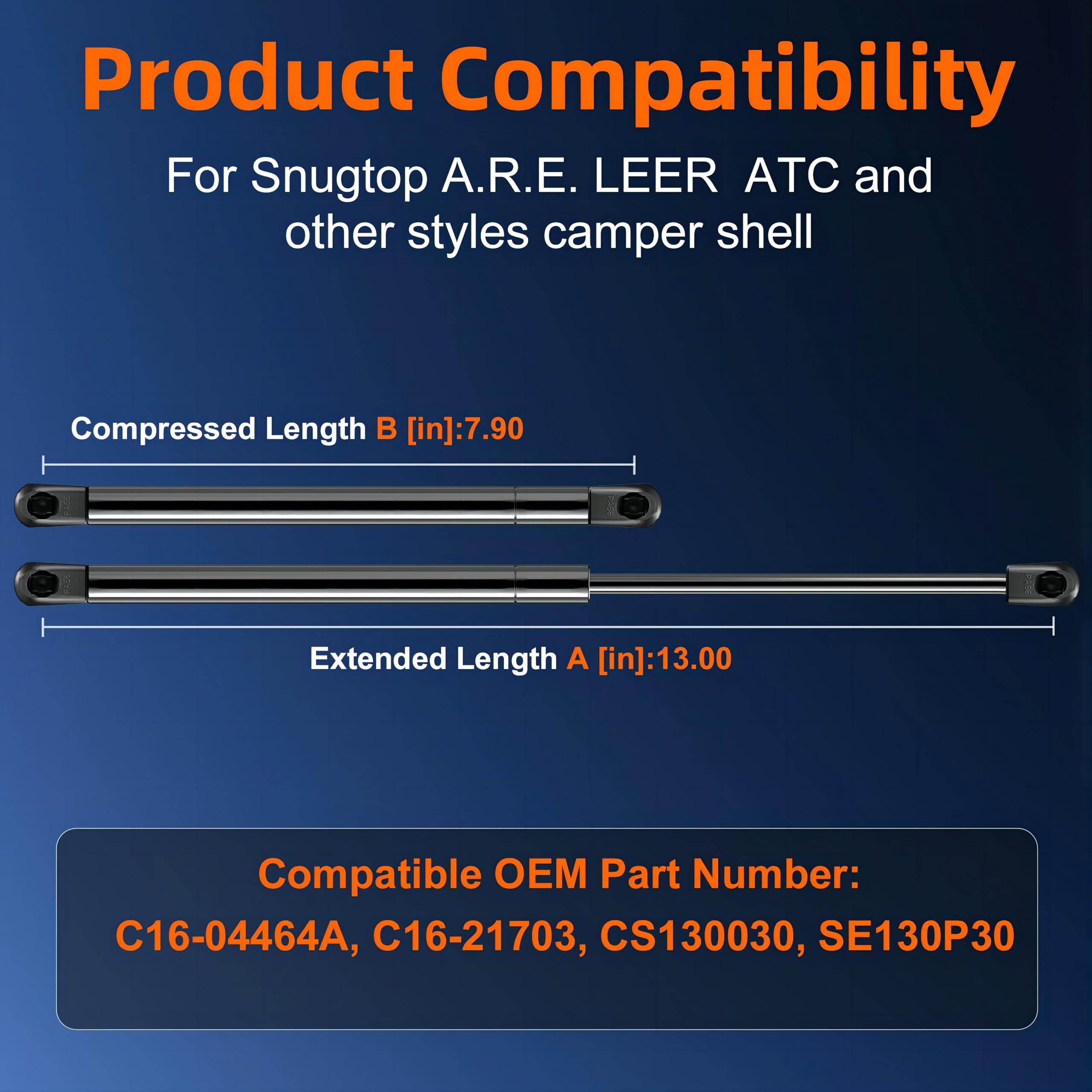 Euplokeer Qty (2) C16-04464A C16-04464 13In 30Lb/133N Gas Shock Strut Lift Support For Leer Are Camper Shell Rear Window 752762,