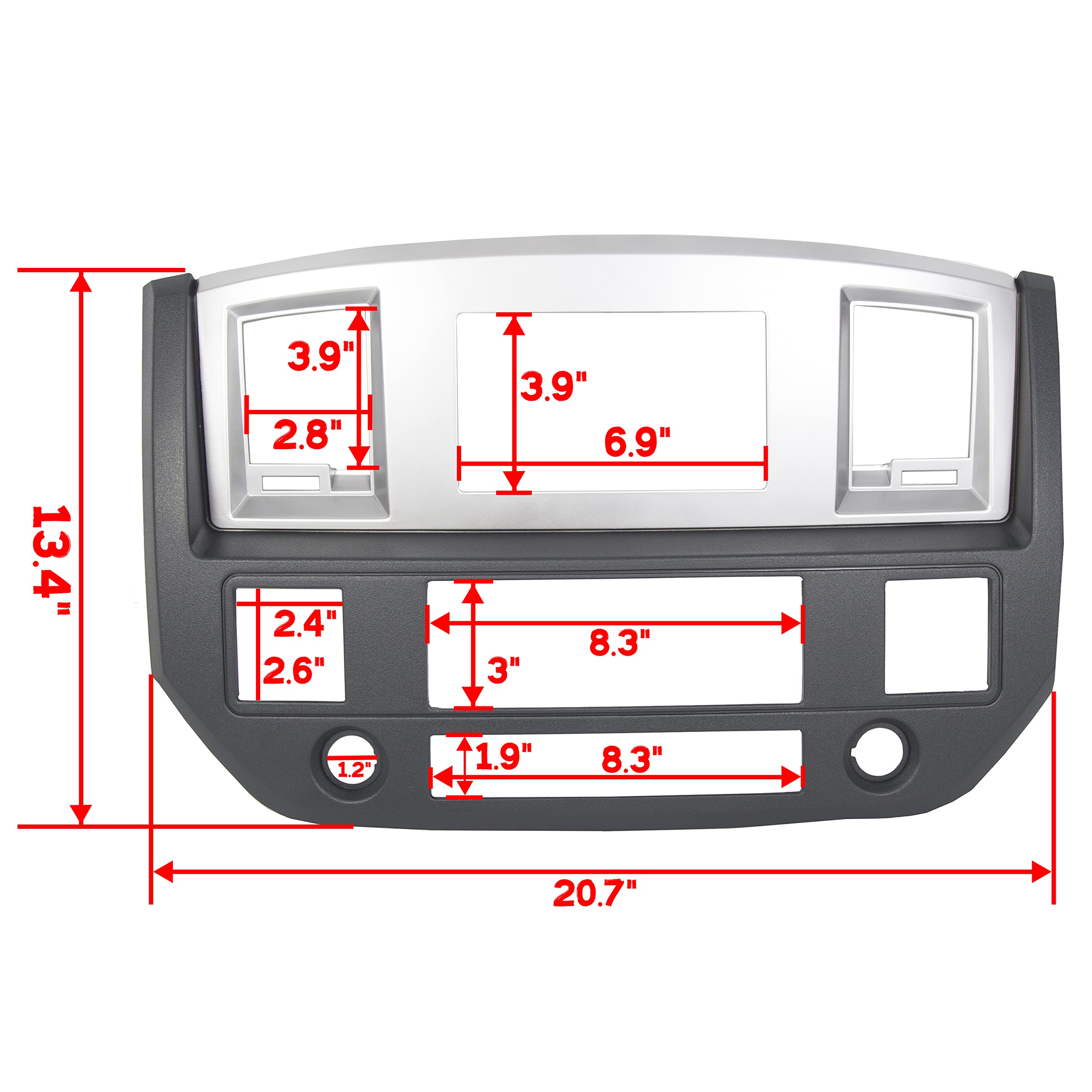 ECOTRIC Stereo Radio Double Din Dash Install Bezel Kit Compatible with 2006-2009 Dodge Ram Truck Silver Slate Gray Replace for P