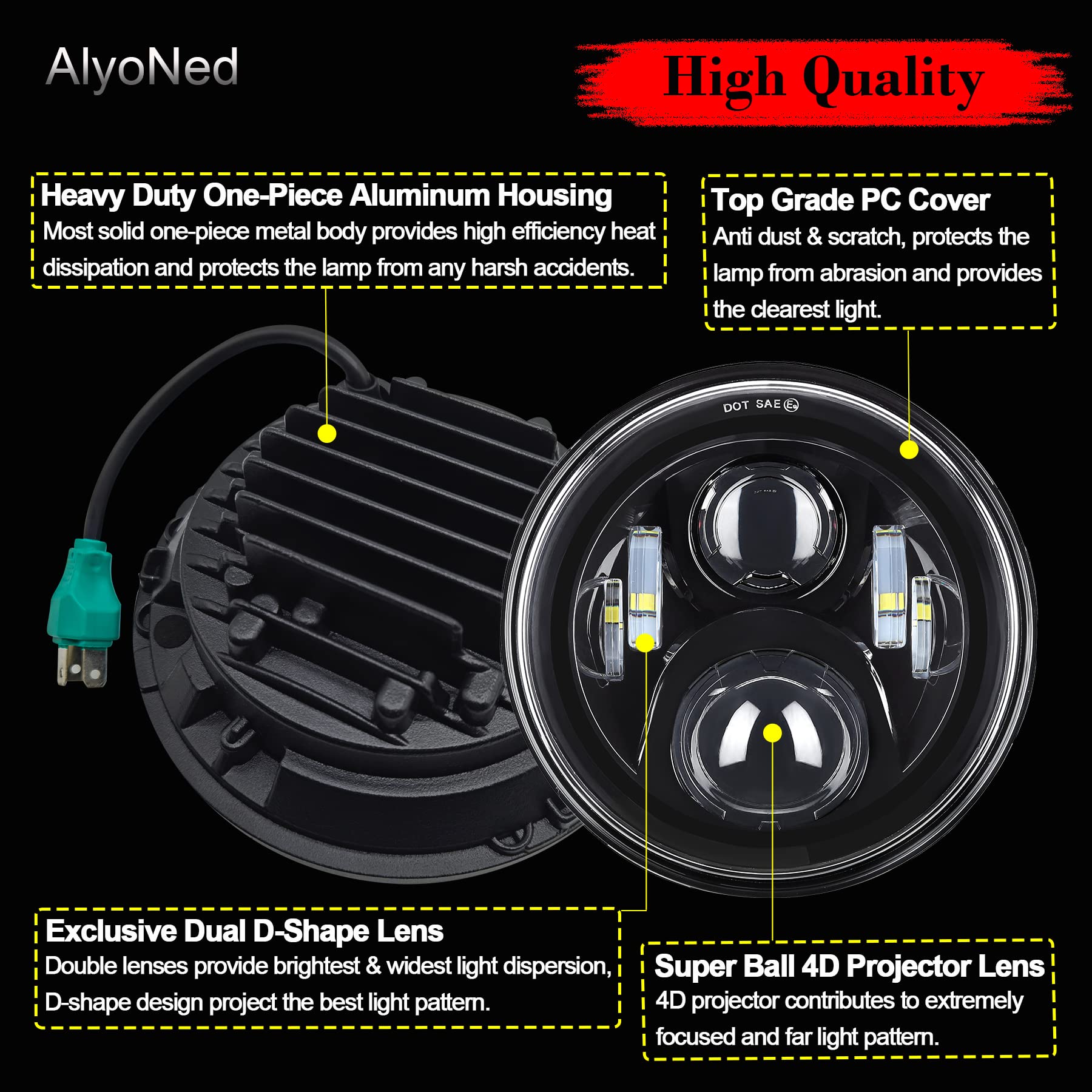 Alyoned 7 Inch Motorcycle Led Headlight Dot Lamp Kit With Mounting Bracket Compatible With Harley Davidson Fatboy Street Glide H