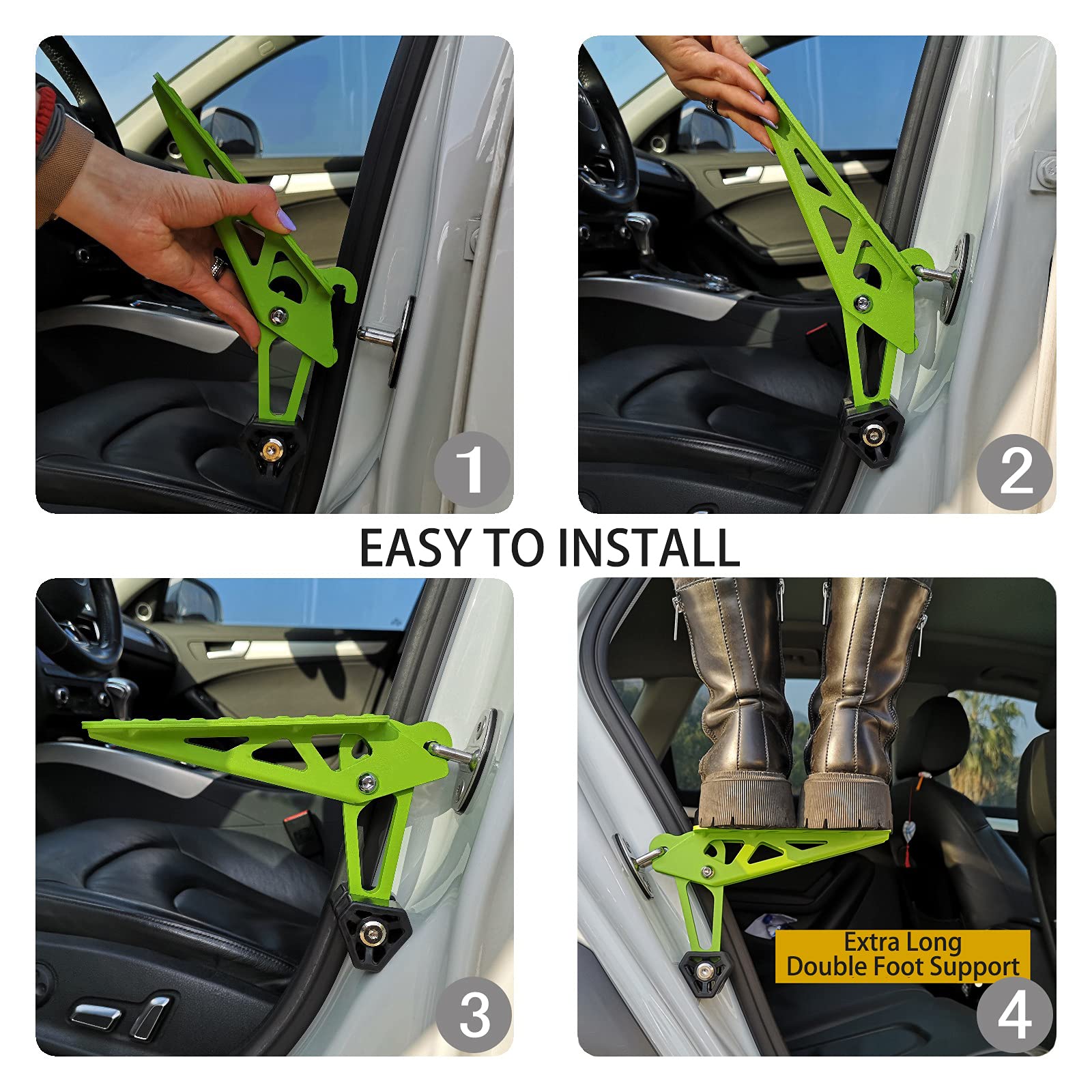 Tooenjoy Universal Fit Car Door Step, Foldable Roof Rack Door Step Up On Door Latch, Supports Both Feet Stand Pedal Ladder, Easy Access To Rooftop For Most Car, Suv, Truck, Max Load 400 Lbs(Green