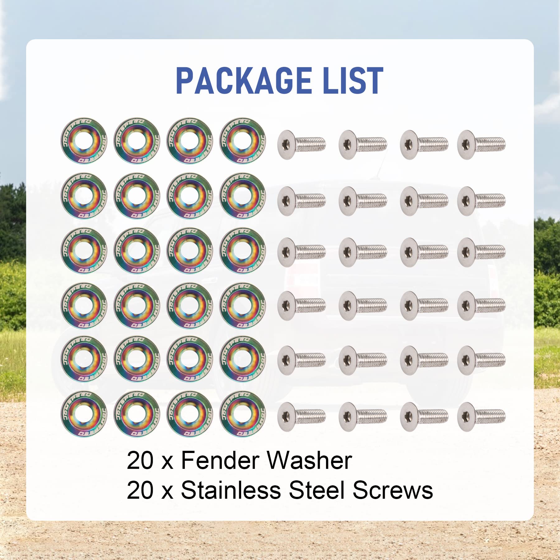 Jdmspeed 20 Pcs Neo Chrome Cnc Billet Aluminum Fender Washer Engine Bay Dress Up Kit