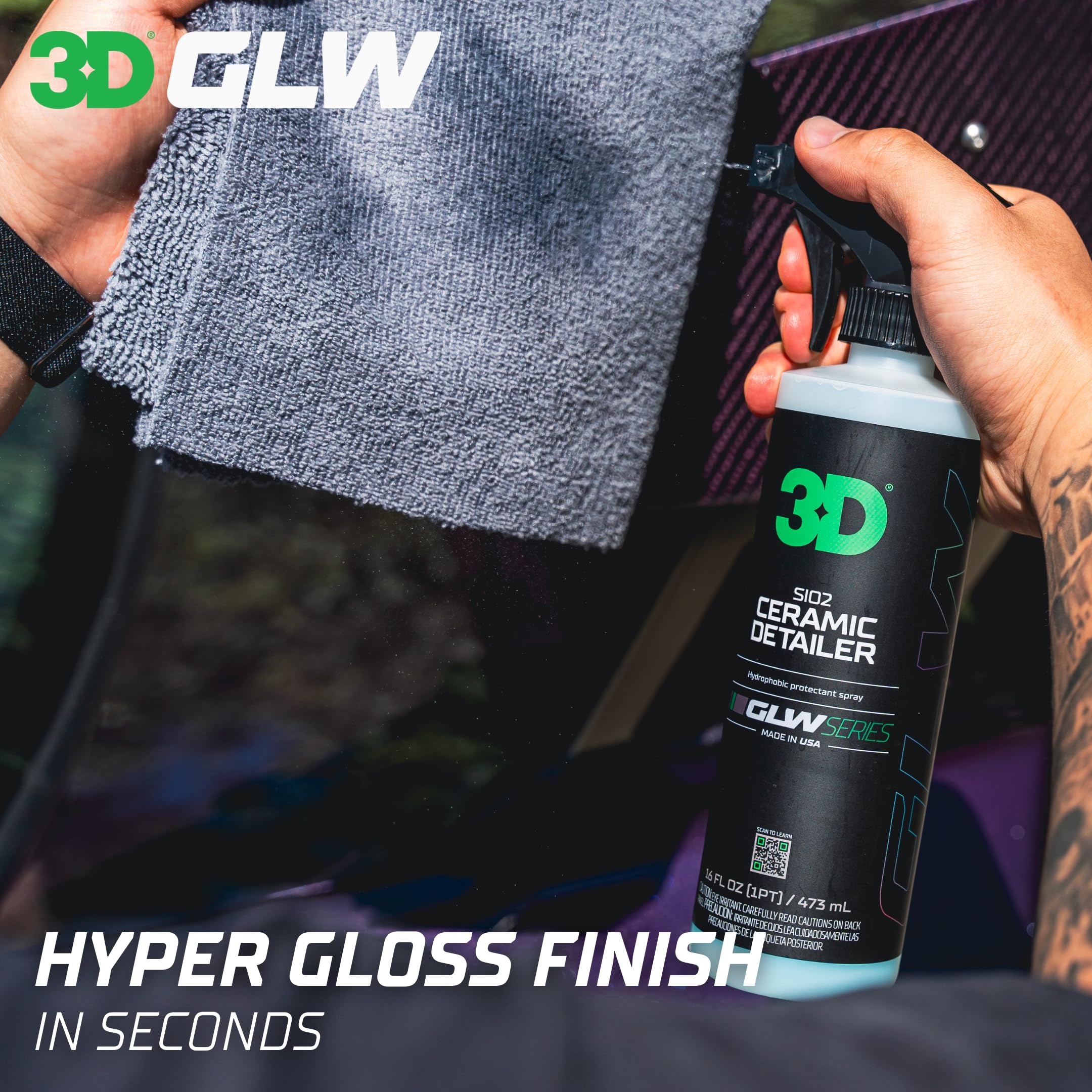 3D Ceramic Detailer, Glw Series | Hyper Gloss Finish | Sio2 Peak Hydrophobic Top Coat | Extends Life Of Waxes, Sealants, Coating