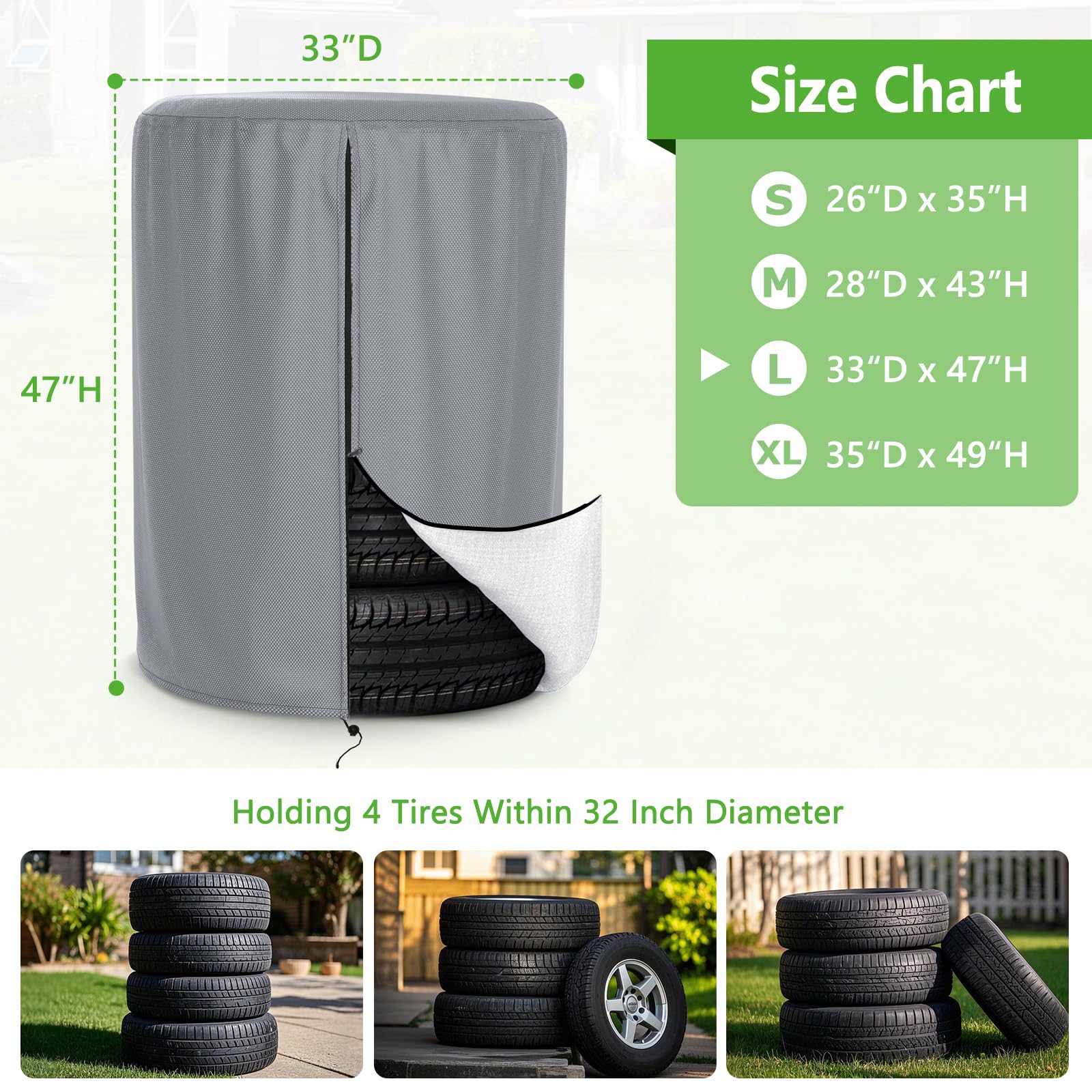 Akefit Tire Storage Cover, Seasonal Tire Cover Waterproof Tire Storage Bag For Spare Tire Fits Up To 31'' Tires