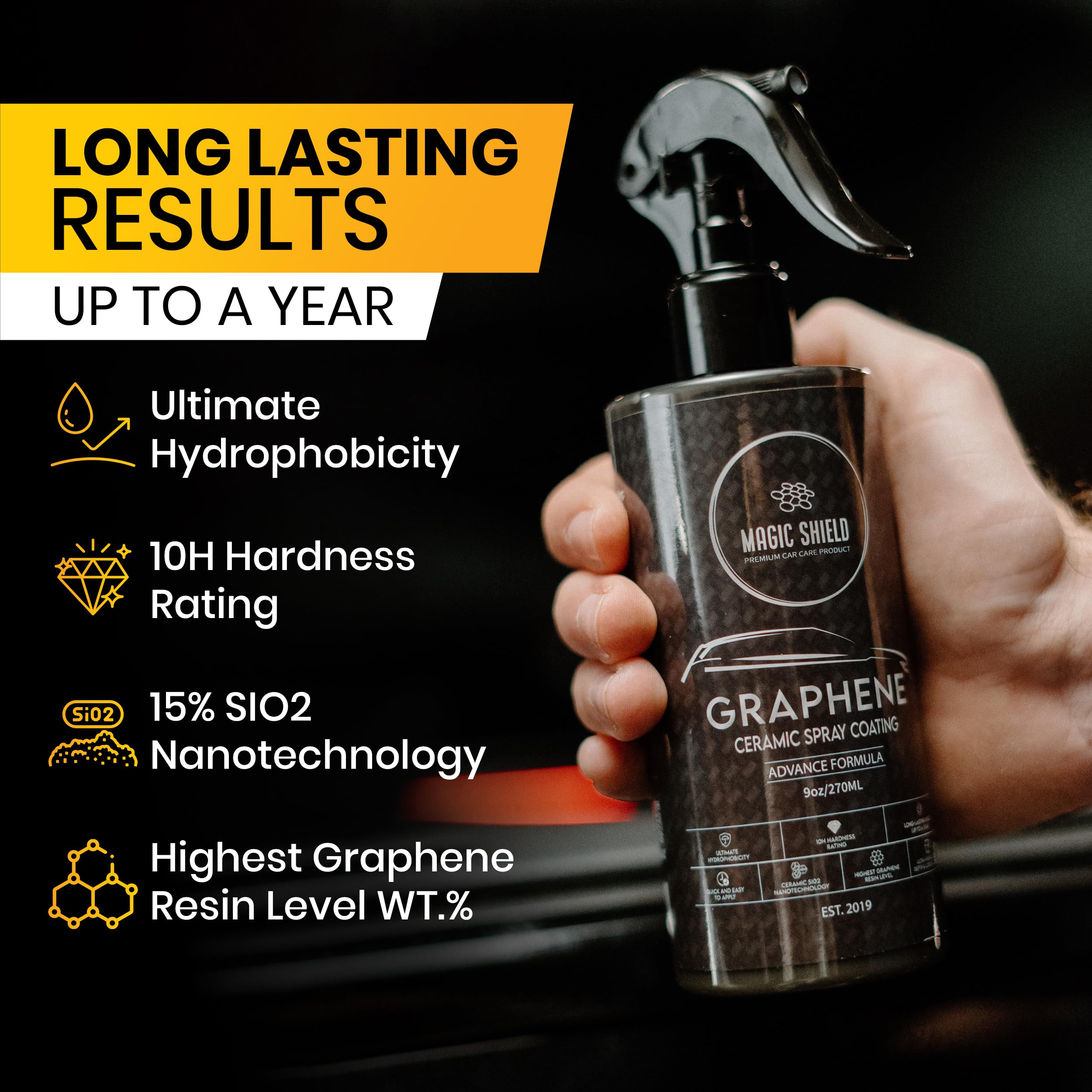 Magic Shield Graphene Ceramic Spray Coating - Last So Long! Quick & Easy For Cars, Motorcycles, Boats & More - Professional-Grad