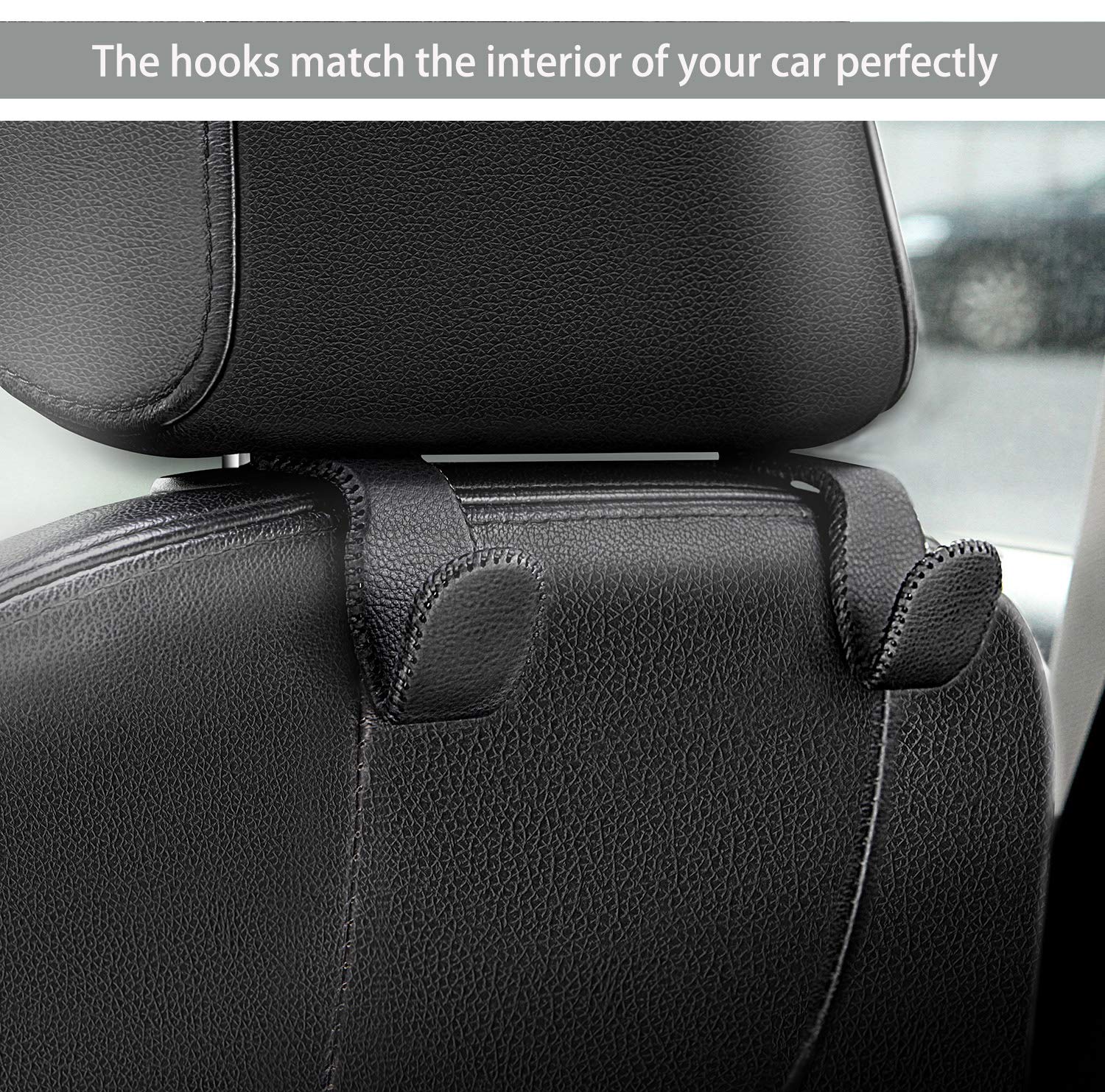 Amvoyoa Car Hooks For Purses And Bags, Car Back Seat Headrest Hanger Vehicle Red Superior Leather Storage Hook, Pack Of 2