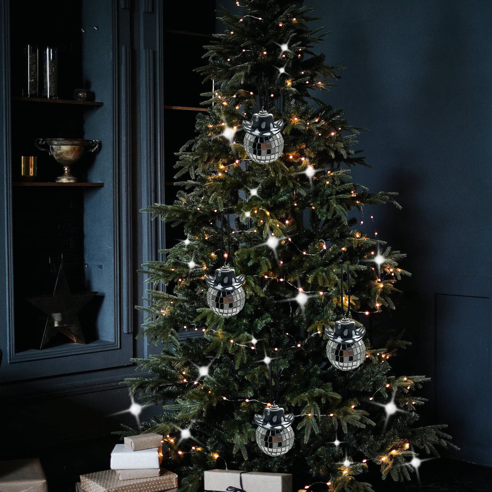 Spansee Black White Cow Print Car Accessories - Disco Ball for Rear View Mirror, Cowboy Hat - Black Accessories for Women