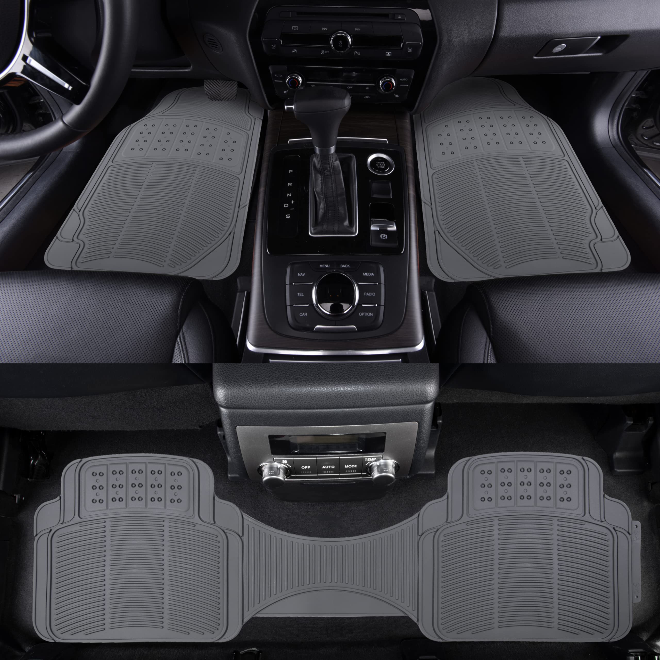 Amazon Basics Universal Pvc Faux Rubber Car Floor Mats, All Weather Protection, Waterproof Flexible Trim To Fit For 95% Automoti