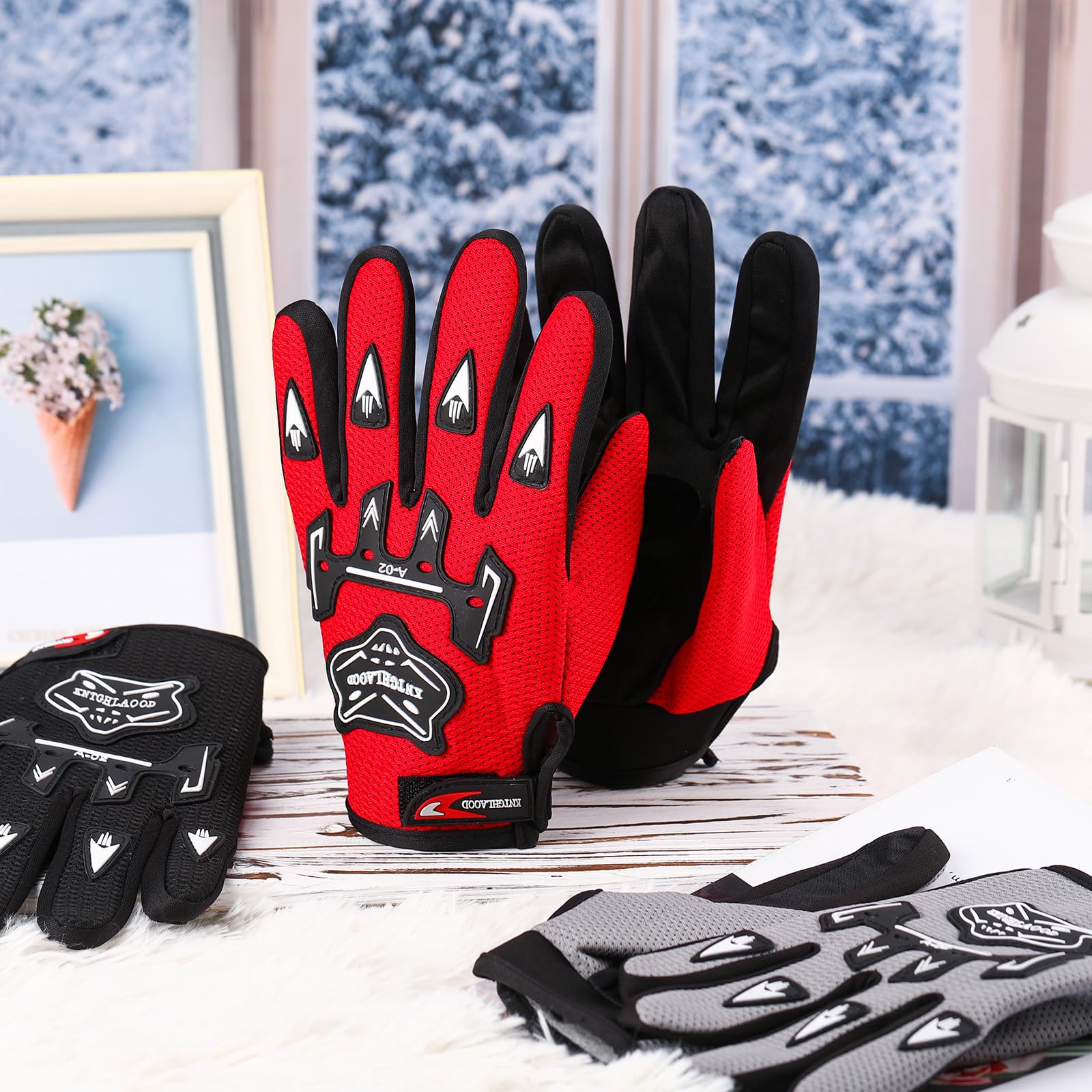 Frienda Motorcycle Gloves Riding Dirty Bike Gloves Racing Winter Power Sports Supplies For Riding Cycling Hiking Outdoor(Red,9.0