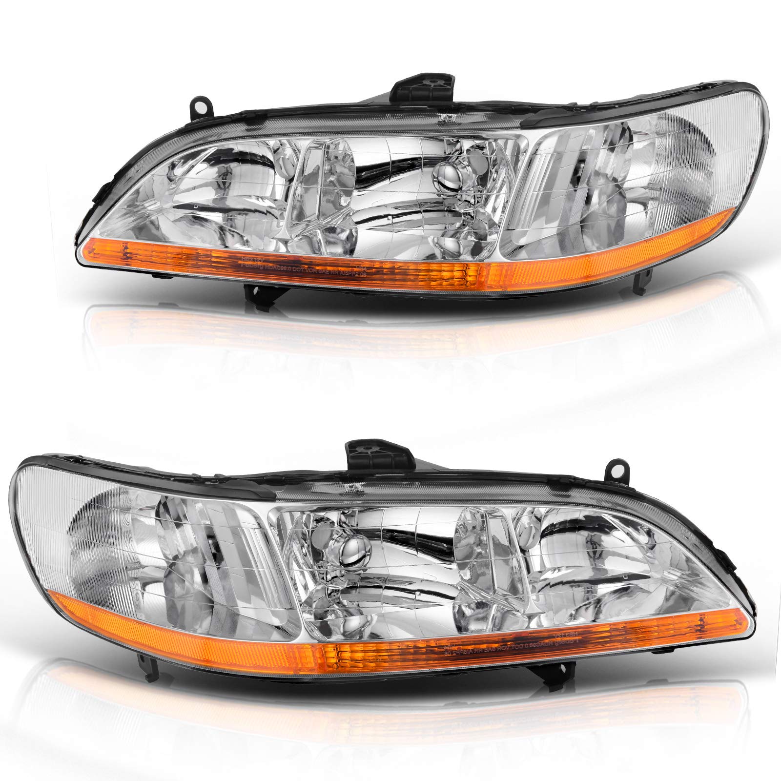 Dwvo Headlights Assembly Compatible With 98-02 1998 1999 2000 2001 2002 Accord Chrome Housing Headlamp