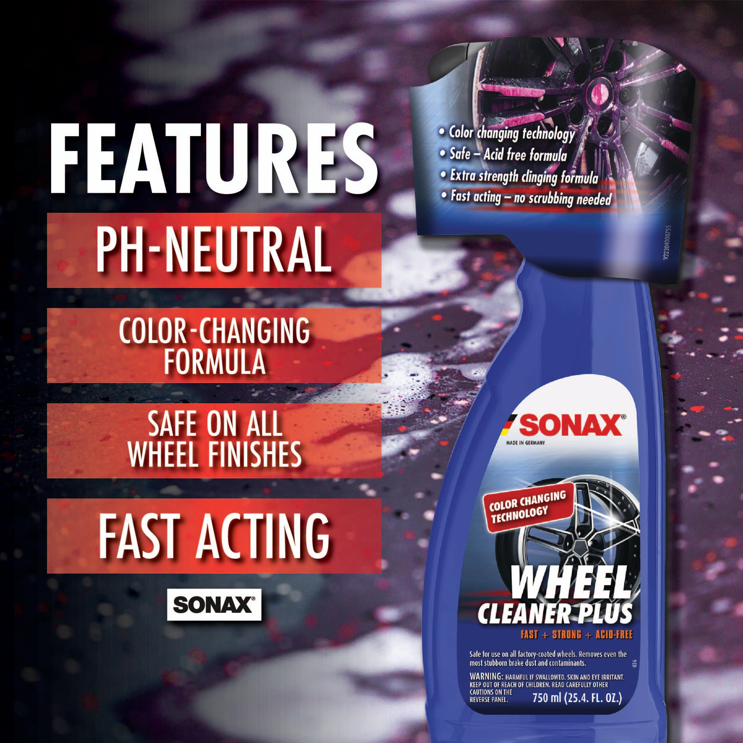 Sonax Wheel Cleaner Plus (230400), Rim Cleaner, Color Changing Wheel Cleaner, Break Dust Cleaner, 750Ml / 25Oz