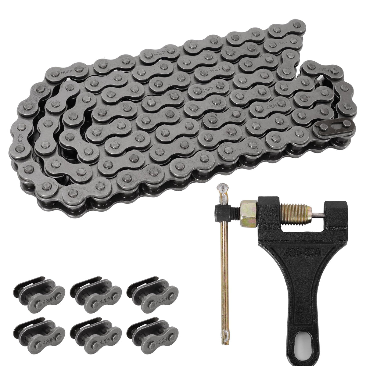 Rutu 420H Chain Master Link 132 Links Heavy Duty 420 Drive Roller Chain For 50 70 90 110 125Cc Dirt Pit Bike Atv Quad Go Kart Mini Bike Scooter Motorcycle Chain With Chain Breaker