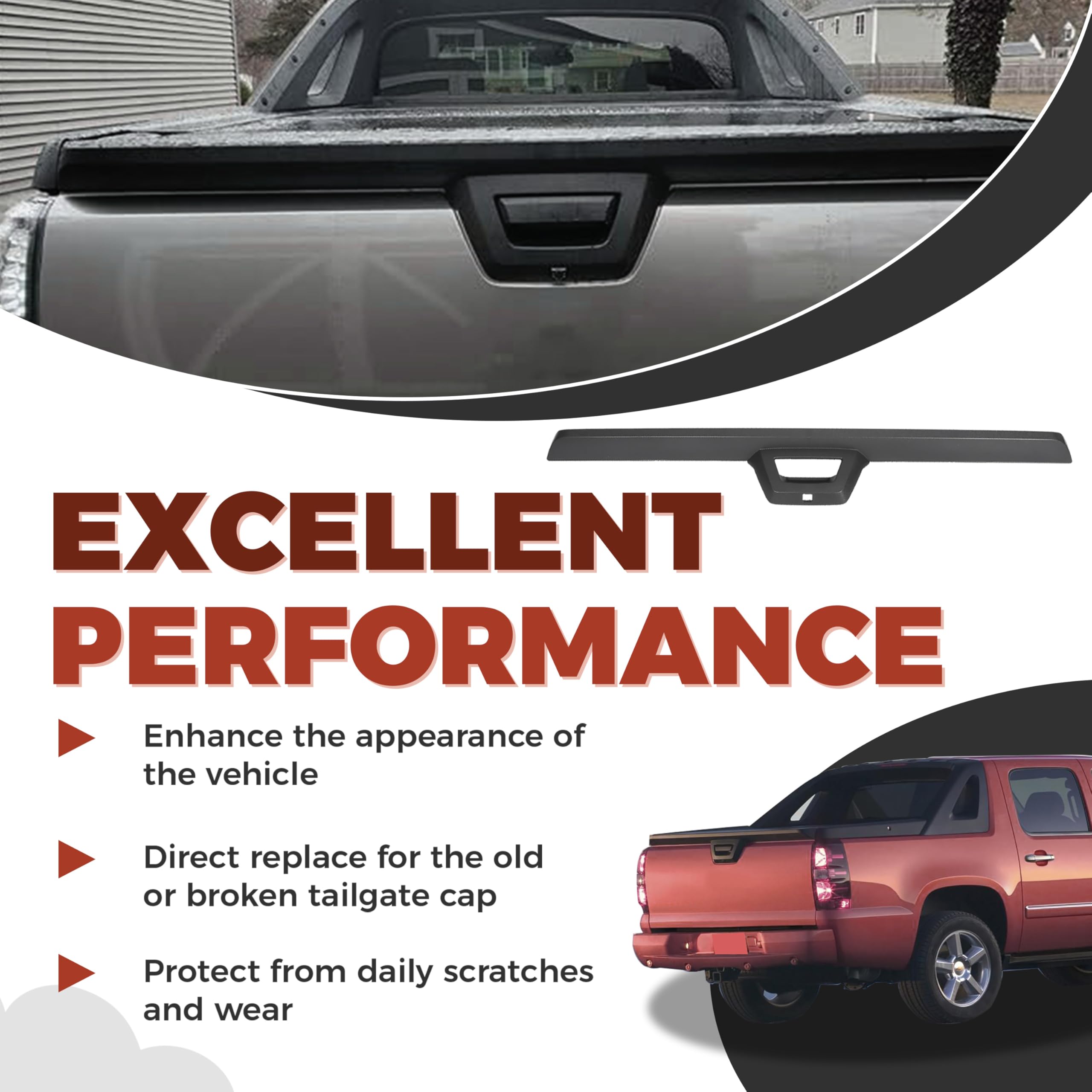 ECOTRIC Tailgate Cap Cover Top Molding Trim Spoiler Compatible with 2007-2013 Chevy Chevrolet Avalanche & Cadillac Escalade EXT