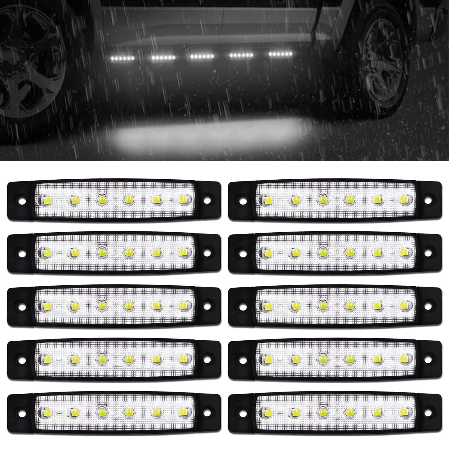 Fxc 10X 6 Led Clearence Truck Bus Trailer Side Marker Indicators Light Tail Taillight Brake Stop Lamp 12V (White)