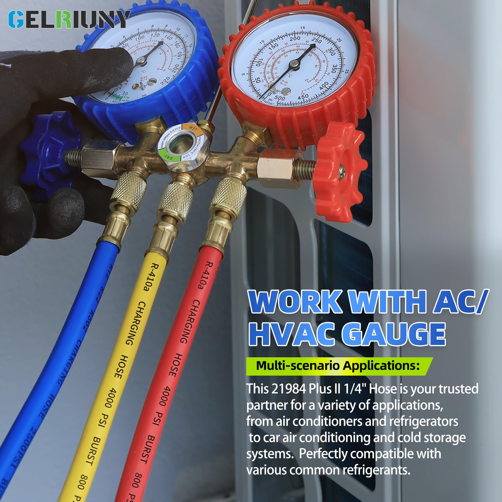 Upgrade 21984 Plus II 1/4 Refrigerant Charging Hose, with R134a Quick Coupler Adapters, HVAC Hoses, 48(4Ft), Standard 1/4