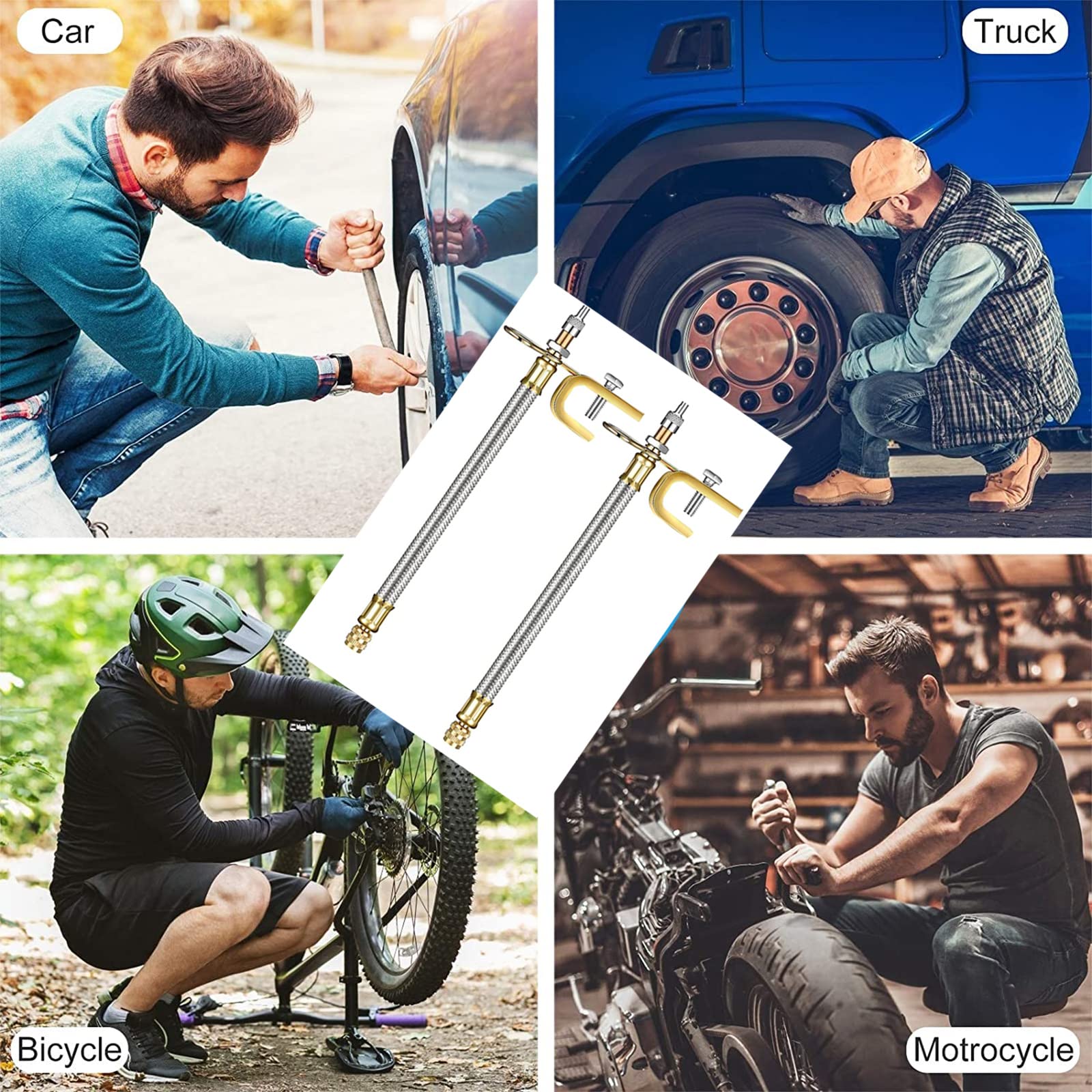 Accretion 2 Pieces Valve Stem Extension Stainless Steel Tire Extender Braided Valve Stem Extender 6 Pieces 45 90 135 Degree Brass Valve Stem Extender Tire For Most Cars Truck (12 Inch)