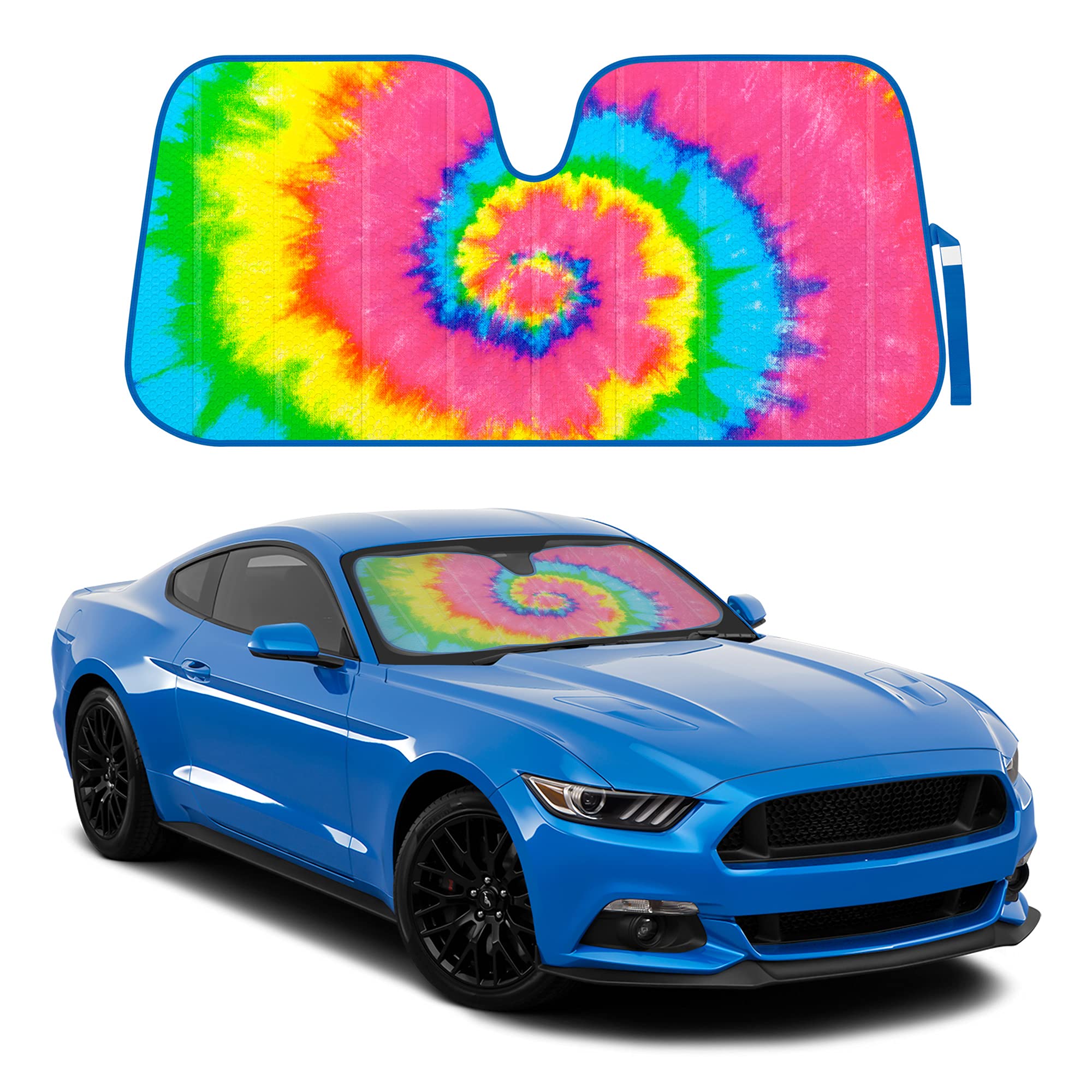 Bdk Colorful Rainbow Tie Dye Windshield Sunshade For Cars - Multi-Colored Double Bubble Accordion Folding Sun Shade For Car Truc